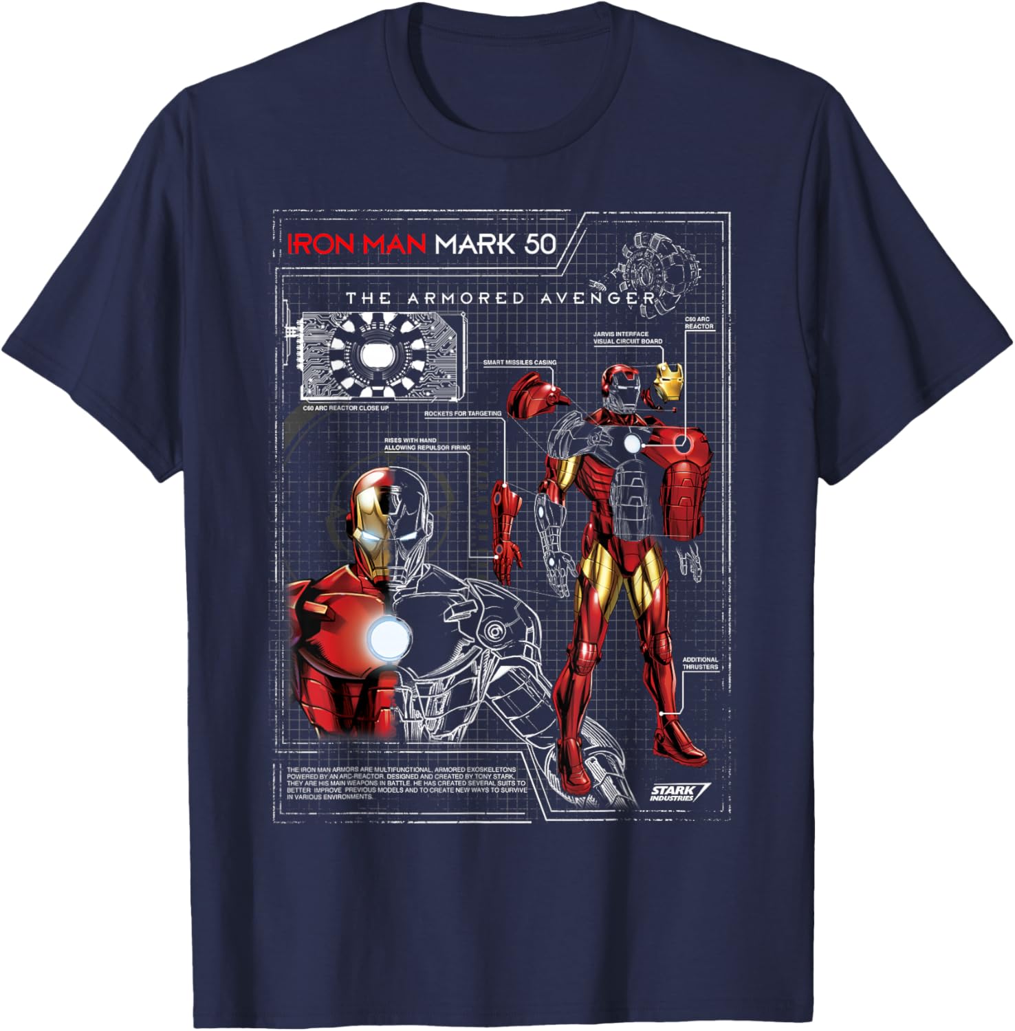 Iron Man Armor Plated Suit Blueprint Schematic Graphic T-Shirt for Fans - 1