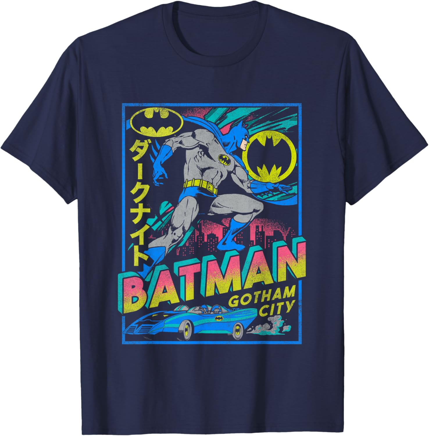 DC Comics Batman Neon Gotham City Kanji Poster T-Shirt for Fans - 3