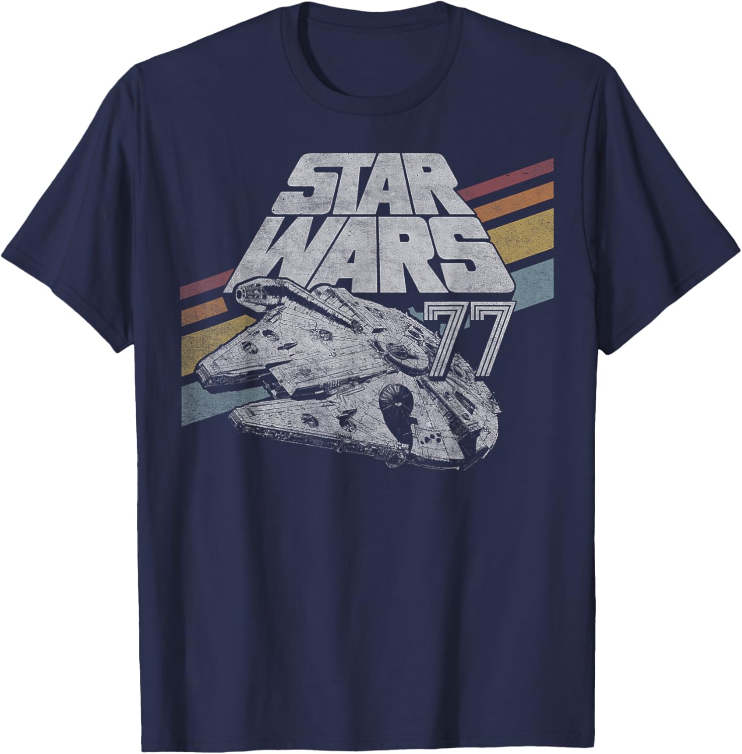 Retro Star Wars Millennium Falcon T-Shirt with Diagonal Stripes for Fans - 5