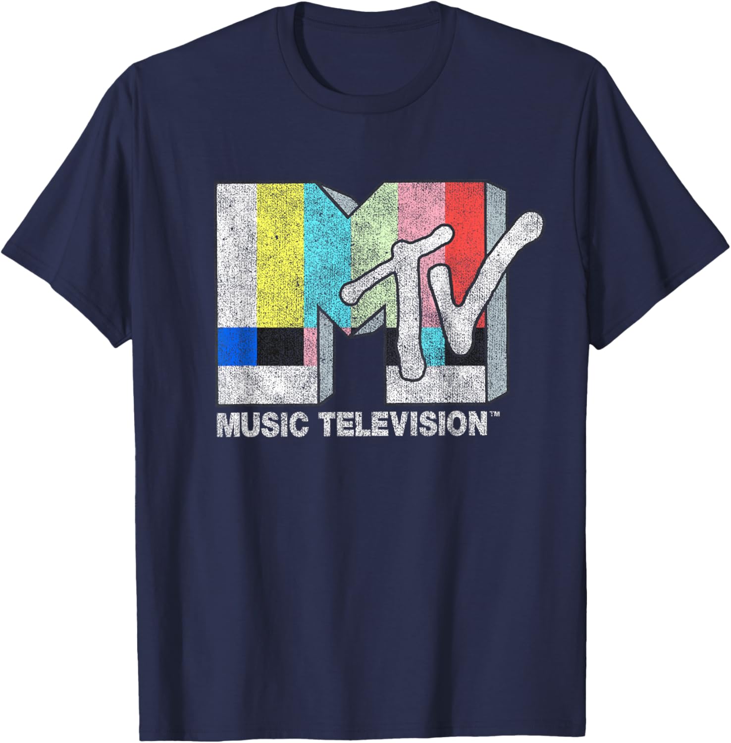 MTV Classic Fit Black T-Shirt with Vintage TV Signal Logo for Adults - 8