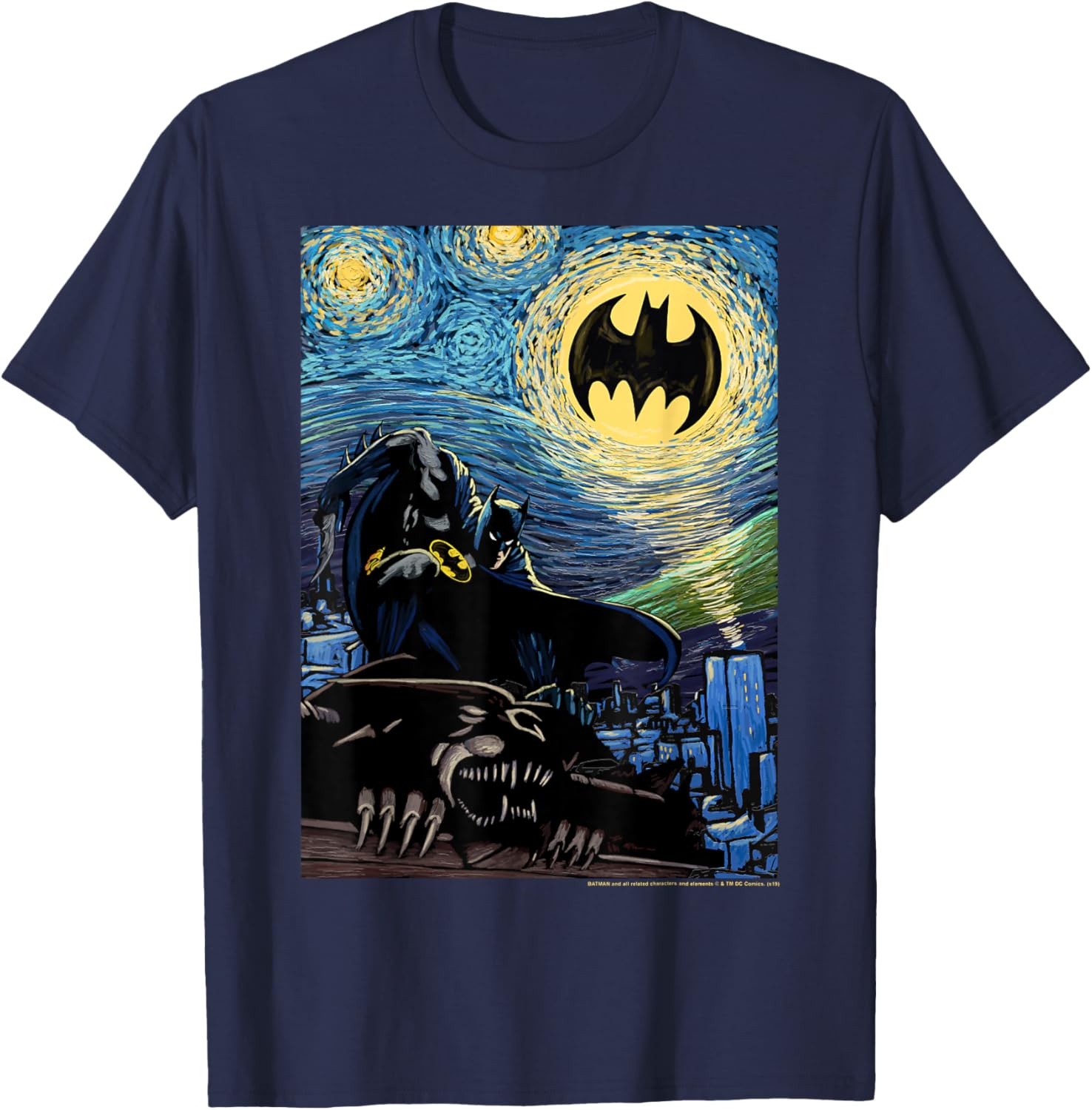 DC Comics Batman Starry Night Style Poster T-Shirt for Fans and Collectors - 8