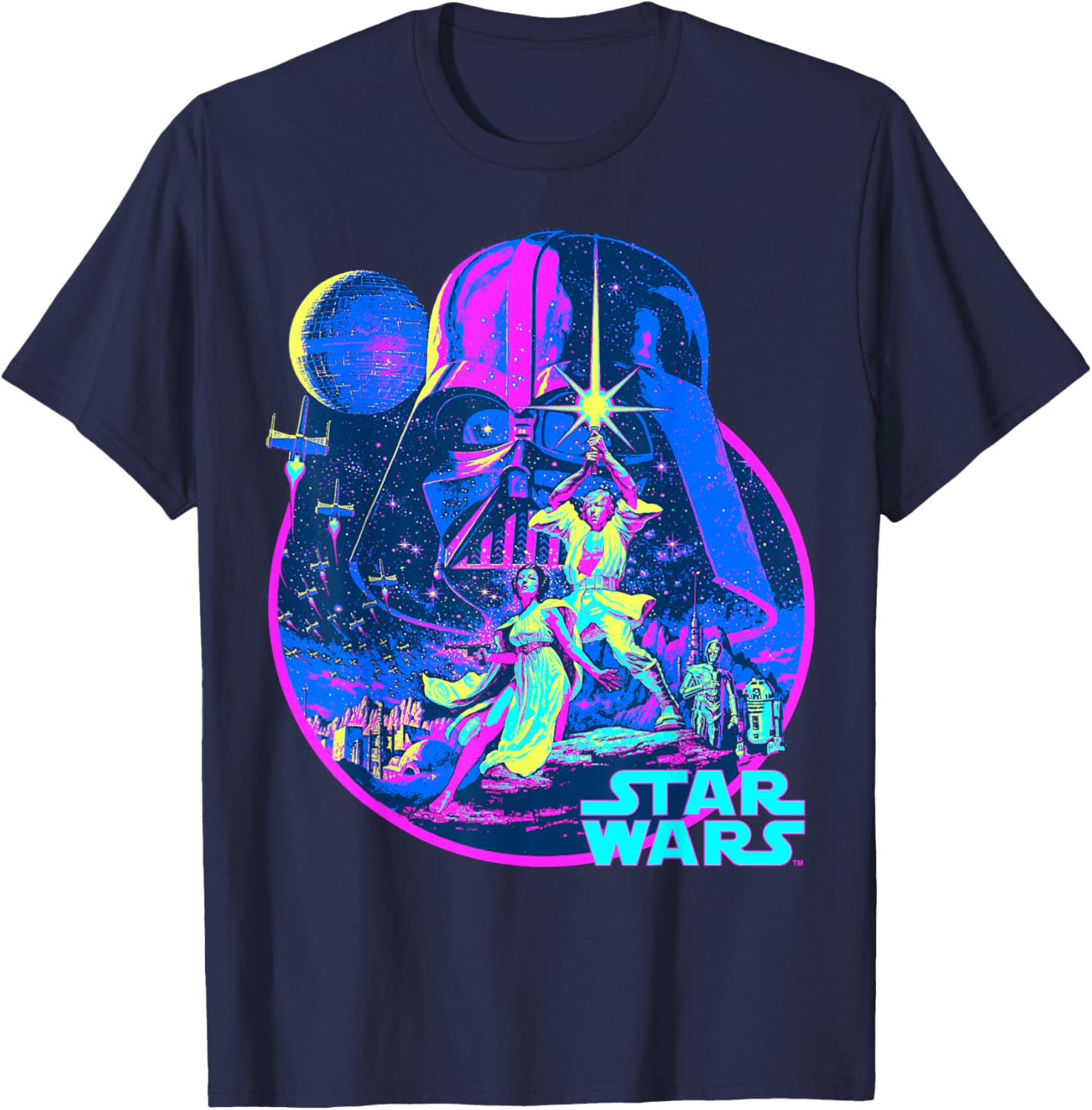 Star Wars Neon Poster T-Shirt for Fans of Disney Classic Adventure - 4