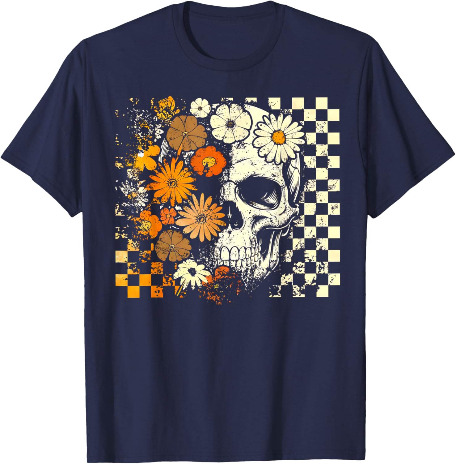 Boho Floral Skull Halloween T-Shirt for Girls and Women - Trendy Style - 6