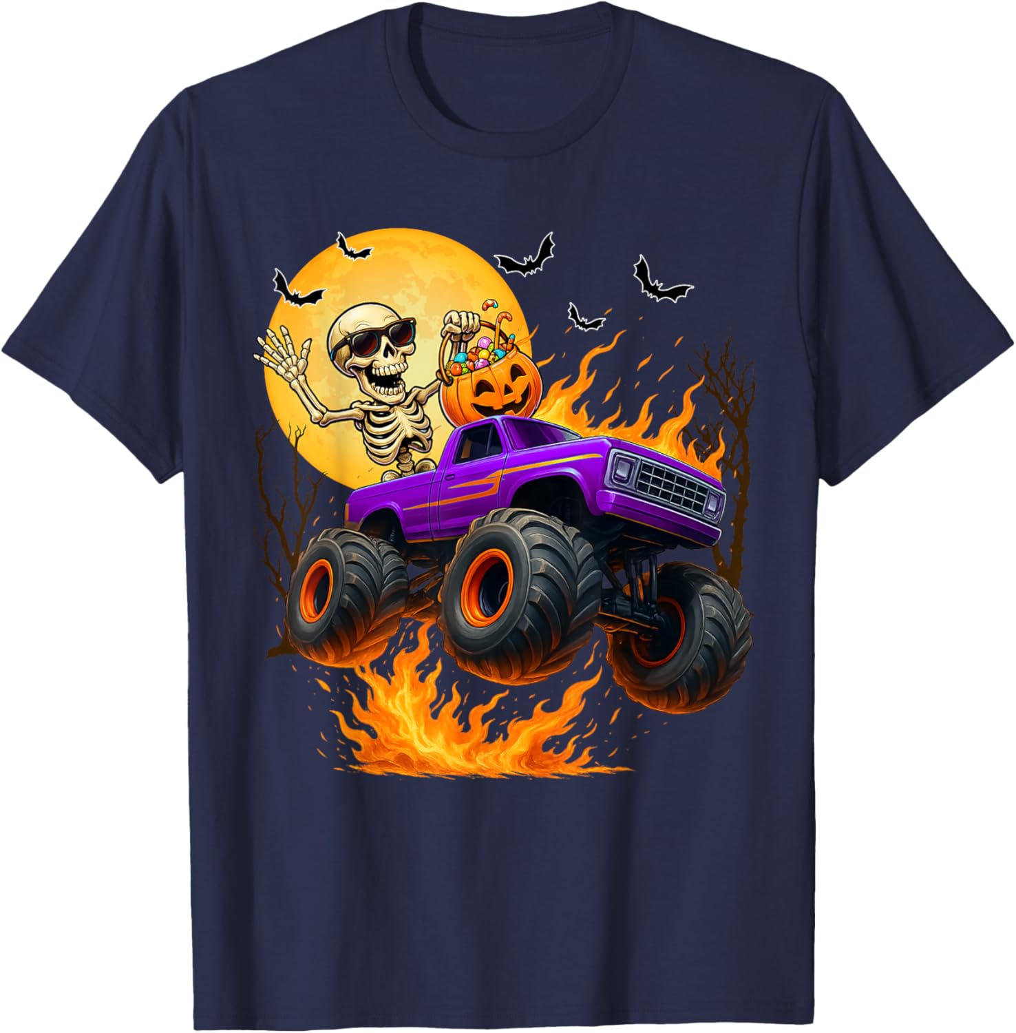 Spooky Skeleton Monster Truck Halloween T-Shirt for Boys Fun Outfit - 15