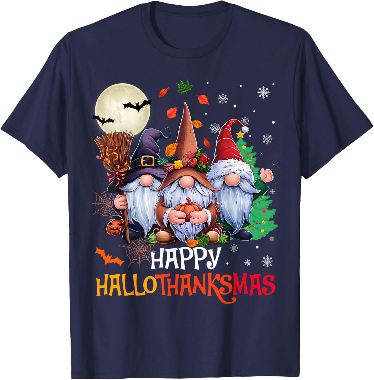 Happy Hallothanksmas Gnomes Lover T-Shirt for Halloween and Christmas - 12