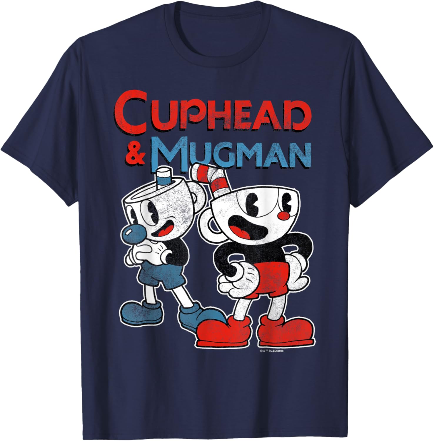 Cuphead and Mugman Black Classic Fit T-Shirt for Adults - Short Sleeve Crew Neck - 6