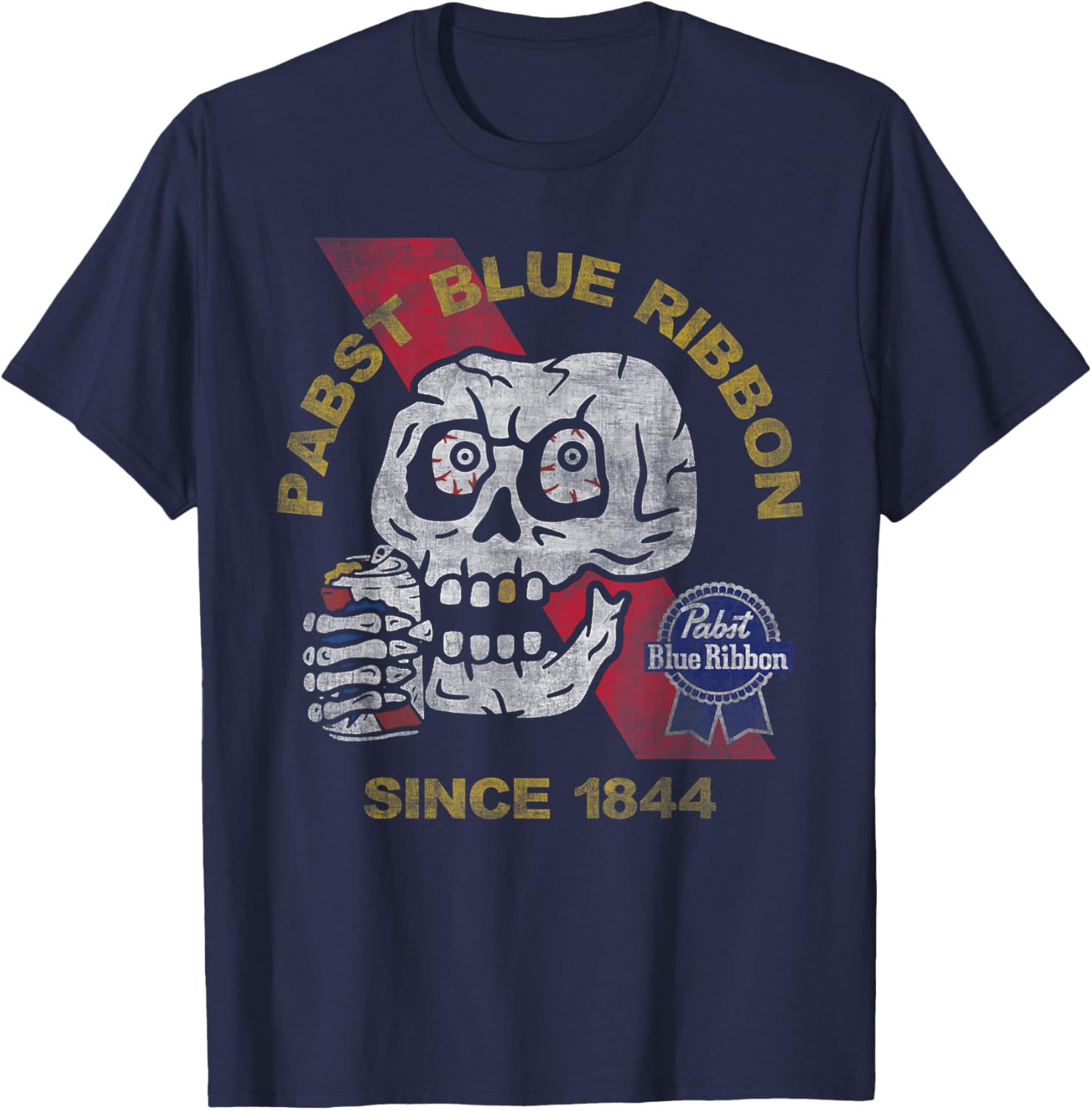 Weathered Pabst Beer Skull T-Shirt Vintage Style Since 1844 - 5