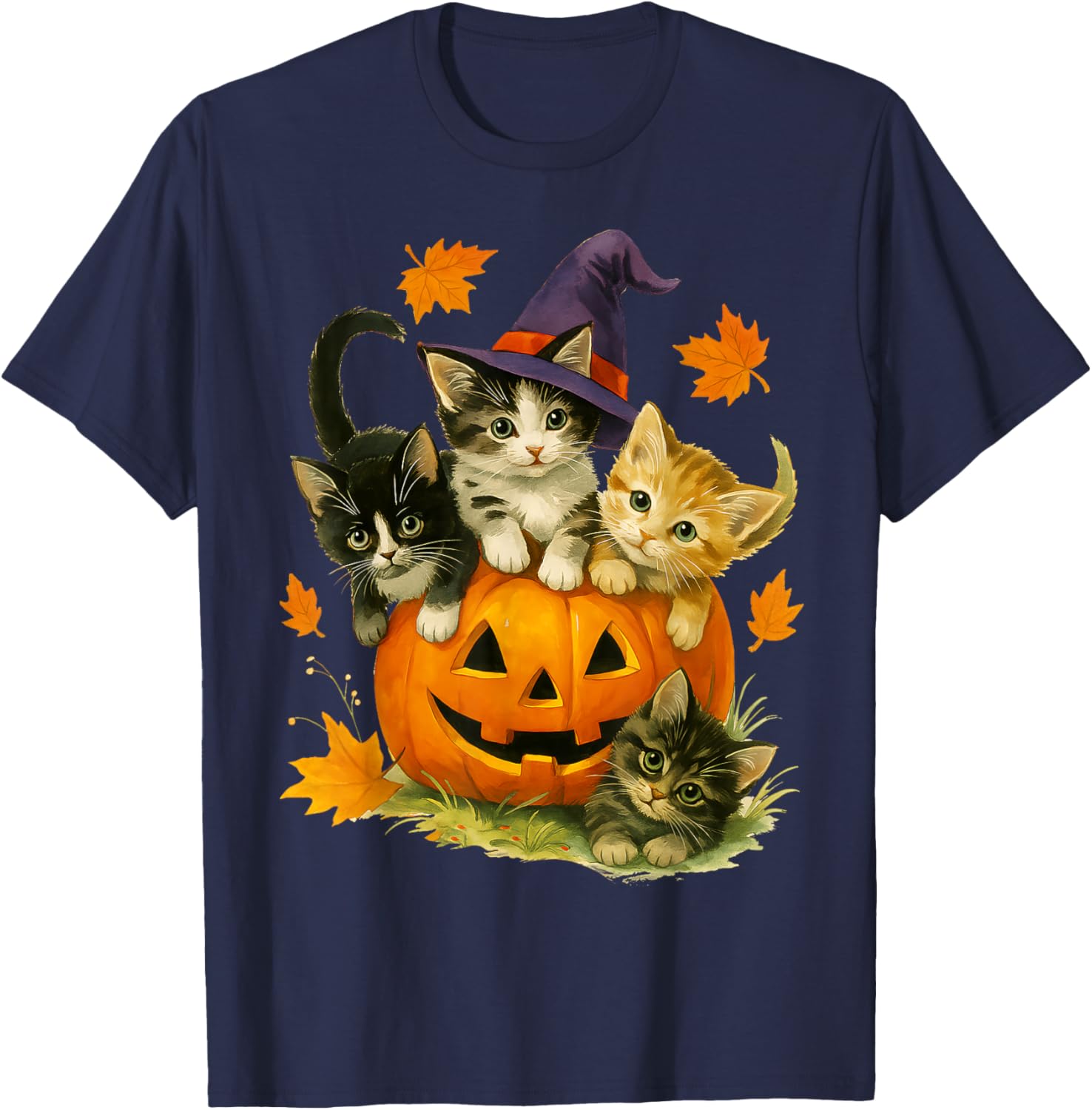 Cute Cat Pumpkin Halloween Vintage T-Shirt for Spooky Season Fun - 7