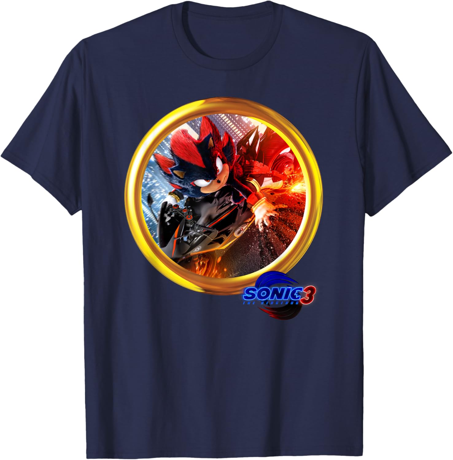 Sonic the Hedgehog 3 Shadow Motorcycle T-Shirt for Fans and Gamers - 7
