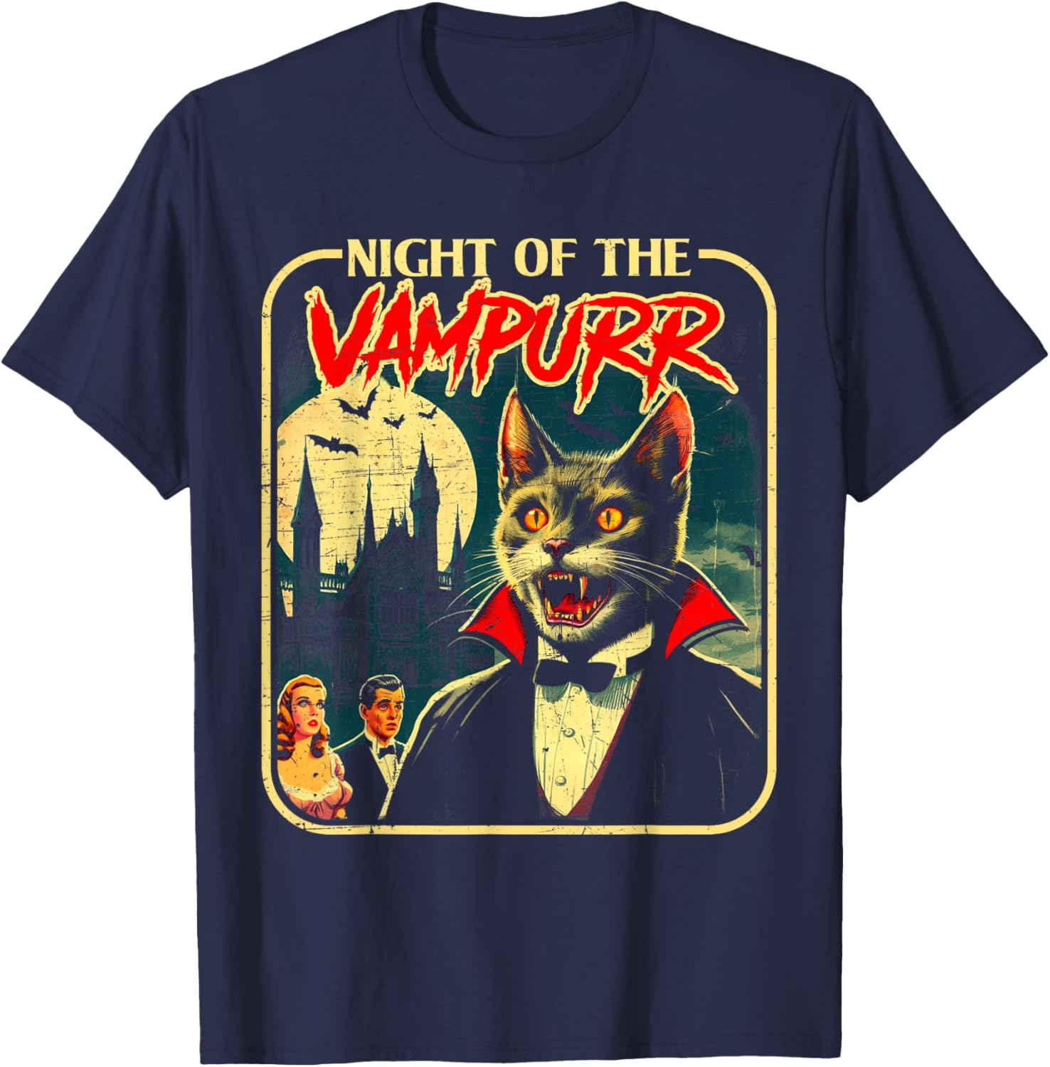 Funny Cat Halloween T-Shirt Night of the Vampurr Cute and Comfy Apparel - 2