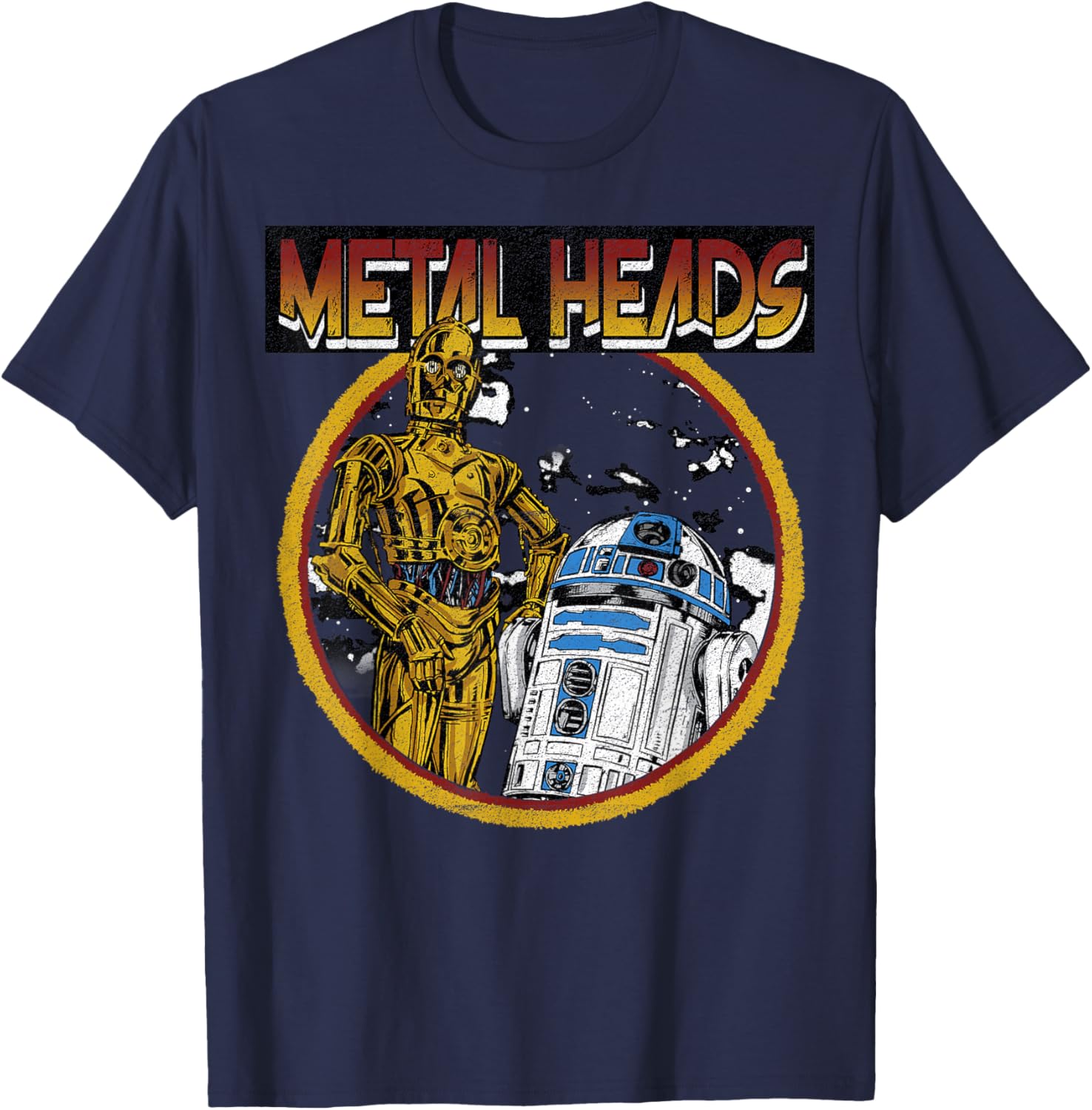 Star Wars R2-D2 C-3PO Metal Heads Circle Portrait T-Shirt for Fans - 9