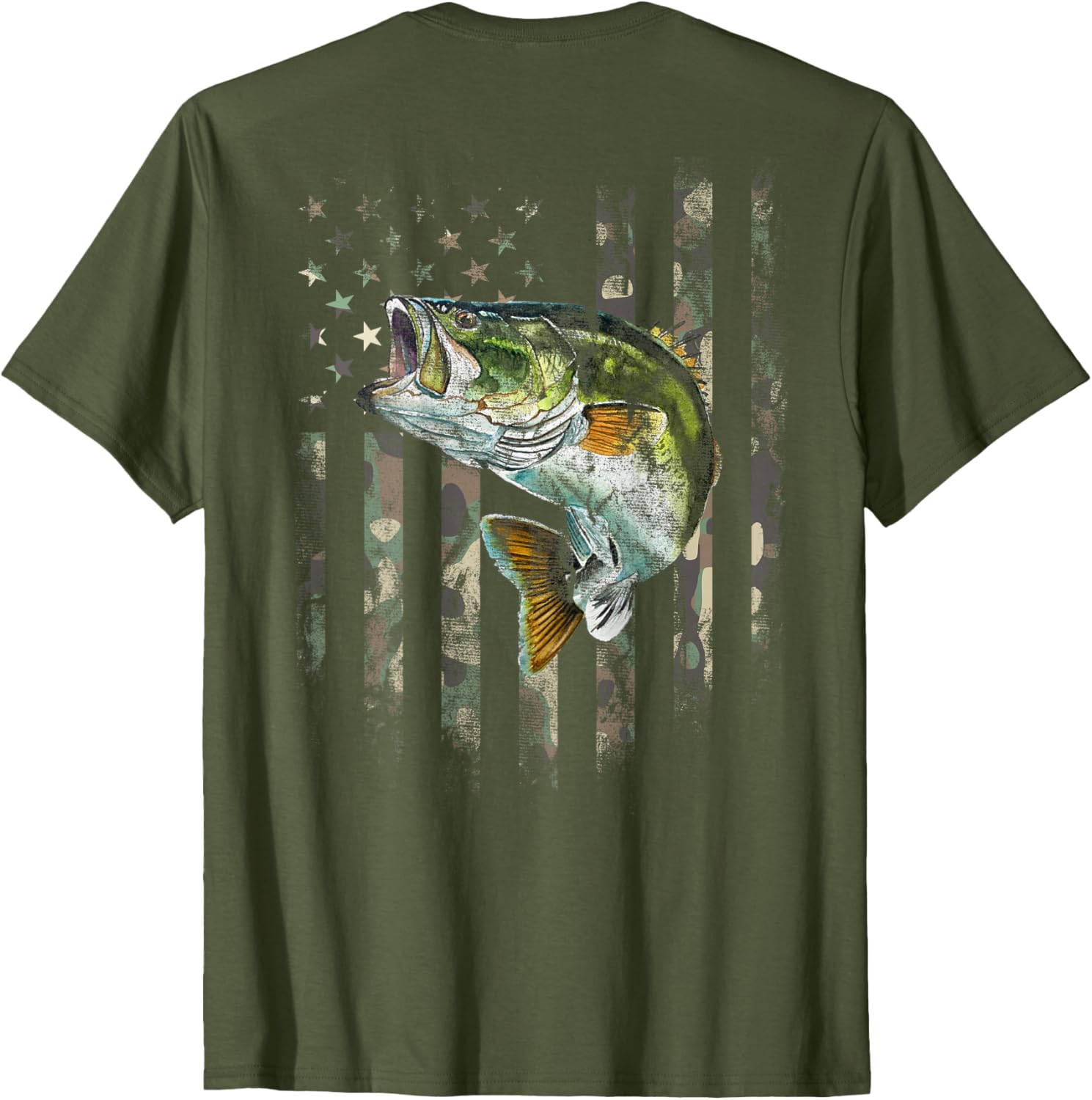 American Flag Camo Bass Fishing T-Shirt for Outdoor Enthusiasts - 19