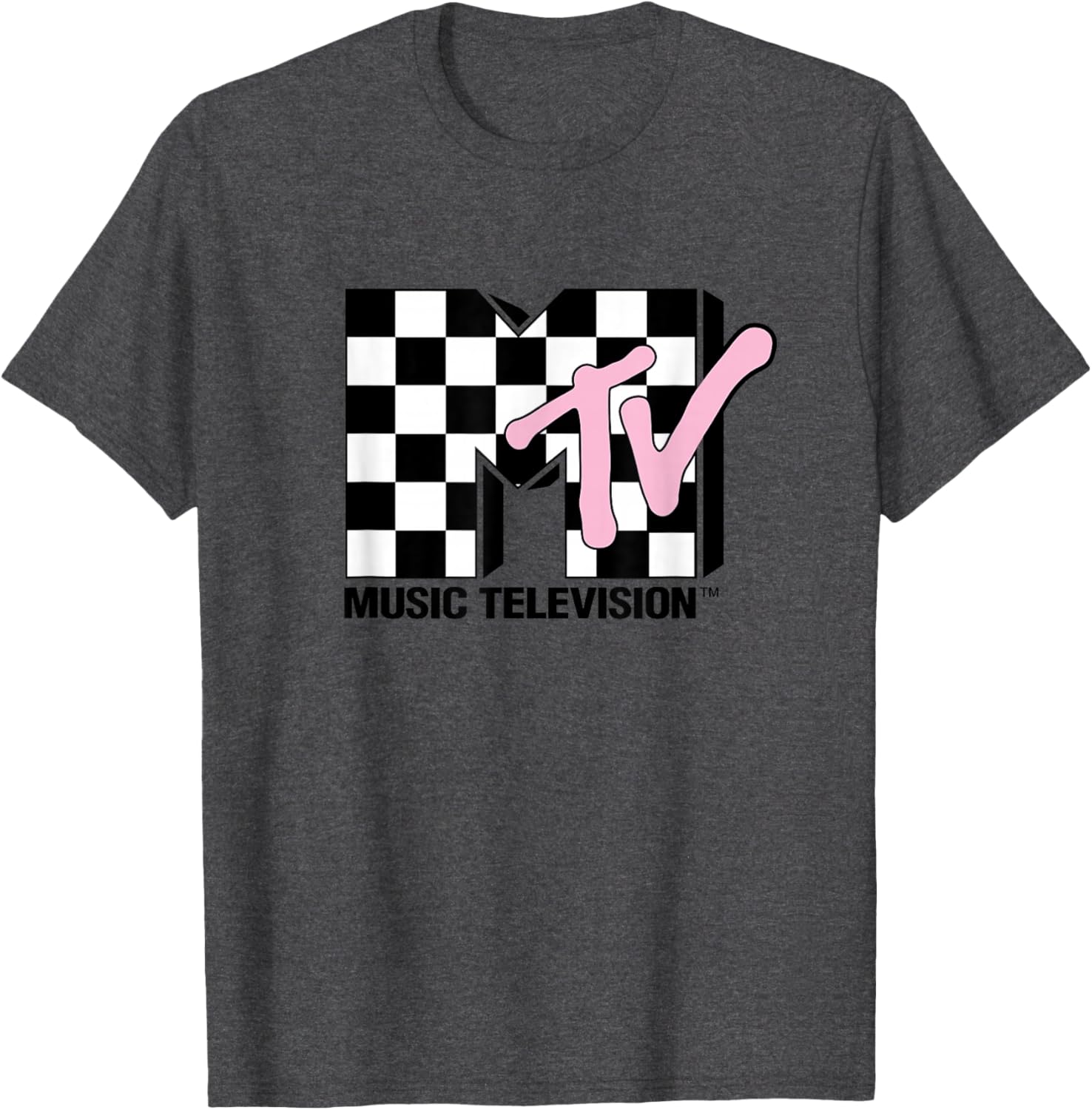 MTV Music Television Retro 80's Pink Neon Checkerboard Logo T-Shirt - 10