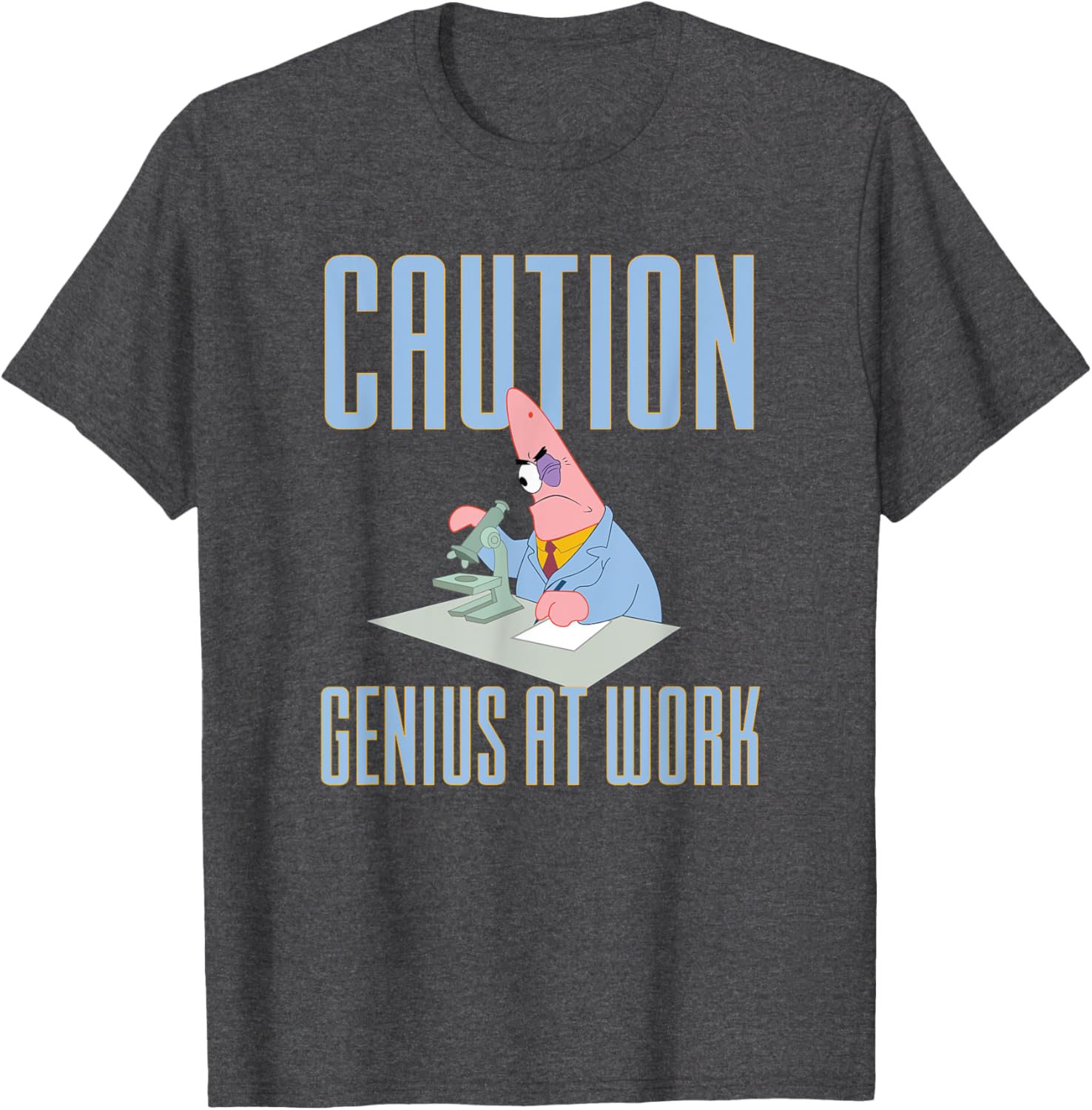 Mademark SpongeBob Patrick Star Caution Genius at Work T-Shirt for Fans - 3