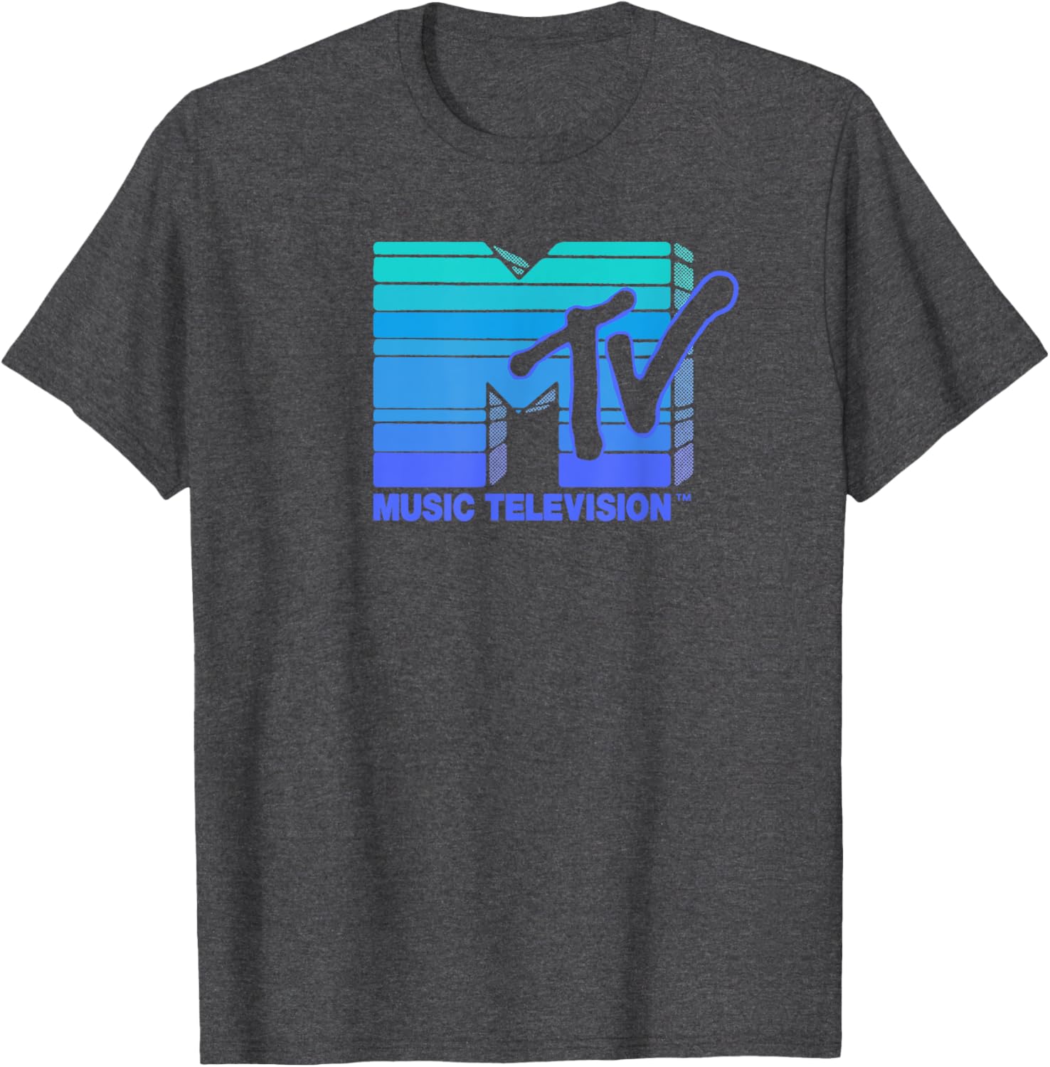Mademark x MTV Vintage Hand Drawn Blue Vapor Wave Sun Stripes T-Shirt - 1