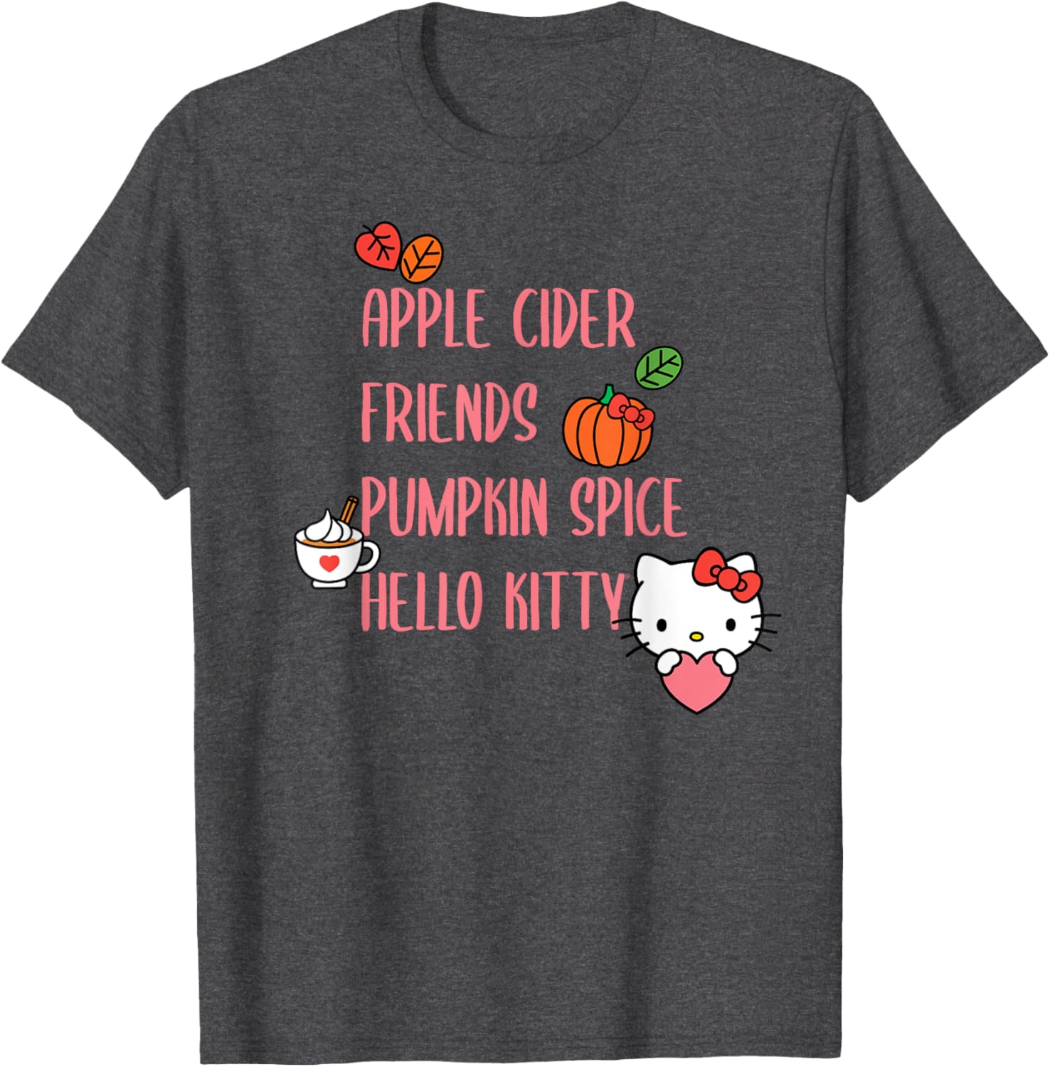 Cute Apple Cider Friends Pumpkin Spice Hello Kitty T-Shirt for Fall Fun - 7