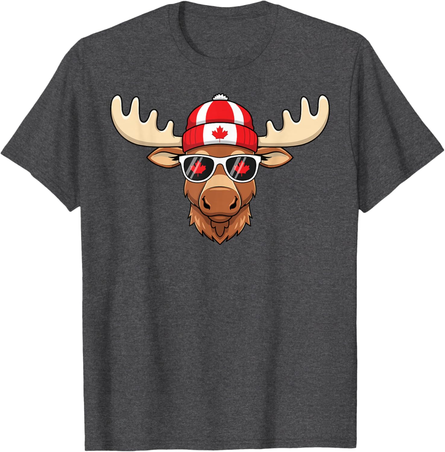 Canada Day Moose Sunglasses T-Shirt with Maple Leaf and Flag Design - 3