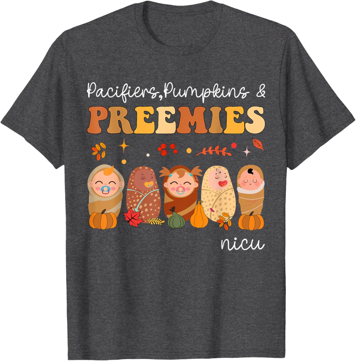 Cute Pumpkin Design NICU Nurse Halloween T-Shirt for Preemies and Caregivers - 1