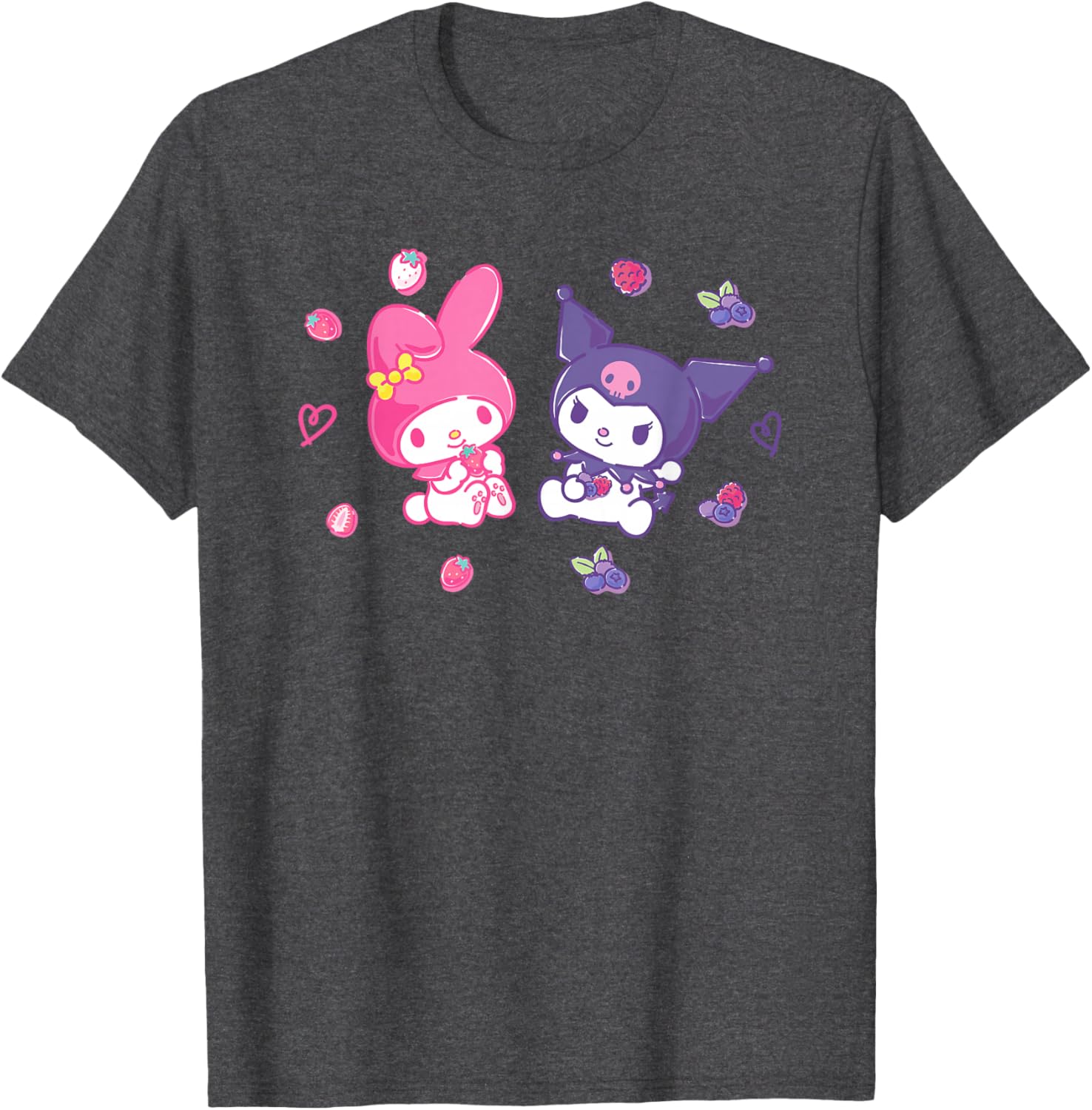 Sanrio Kuromi and My Melody Berry T-Shirt for Kids, Small Black Design - 8