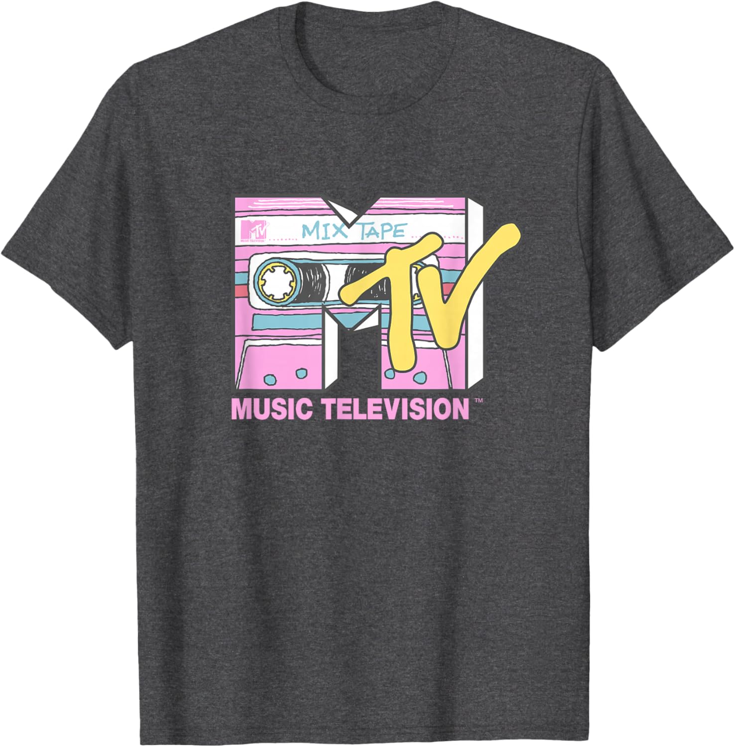 MTV Retro Neon Mix Tape T-Shirt Vintage Cassette Sketch Style - 3