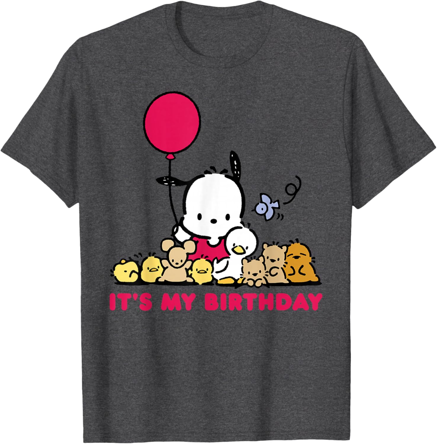 Pochacco Birthday T-Shirt for Adults, Grey Short Sleeve Classic Fit - 16