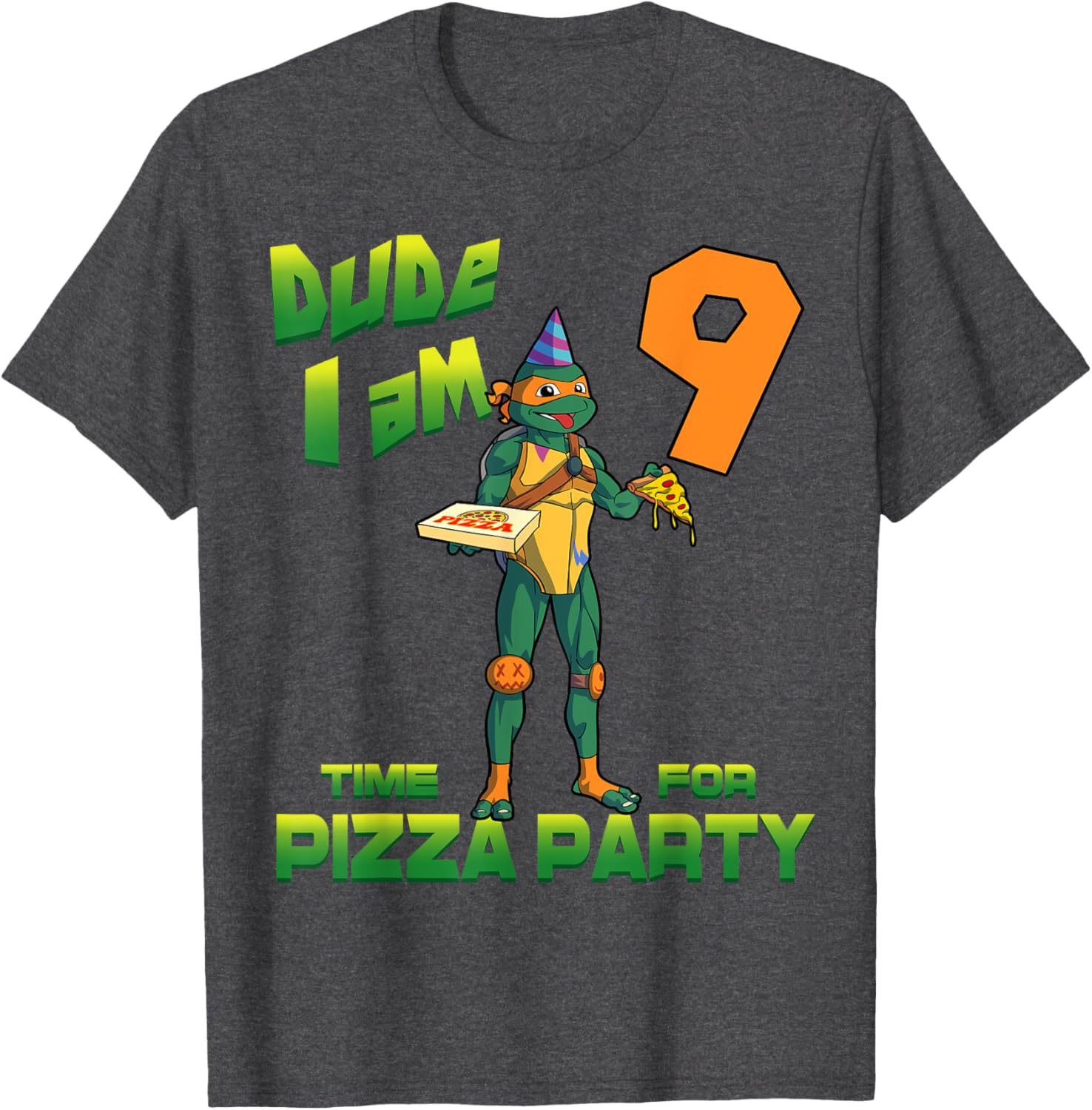 Fun Michelangelo Pizza Birthday Party T-Shirt for 9 Year Olds - 1