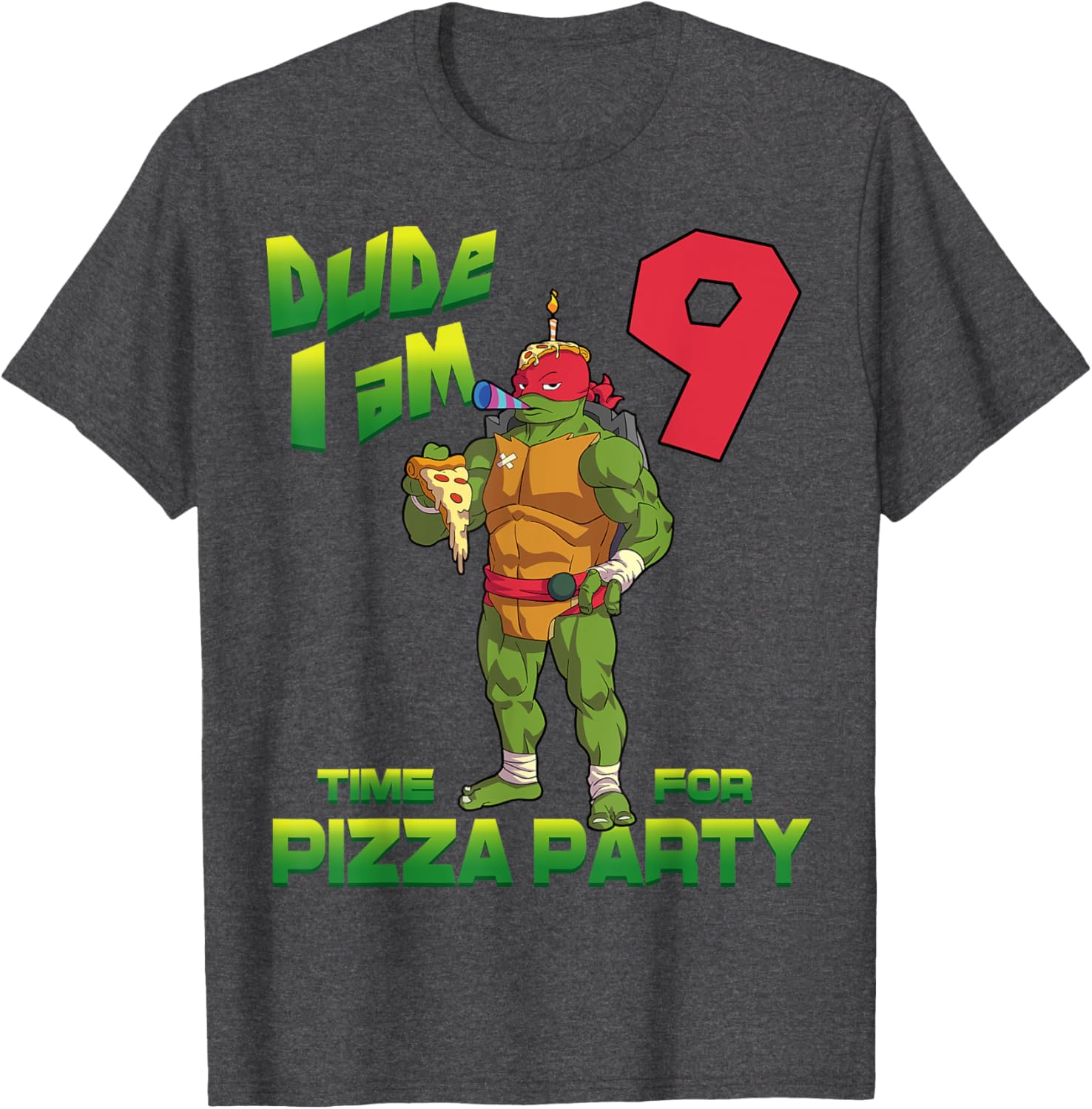 Raphael Pizza Birthday T-Shirt for 9 Year Olds - TMNT Party Gear - 8