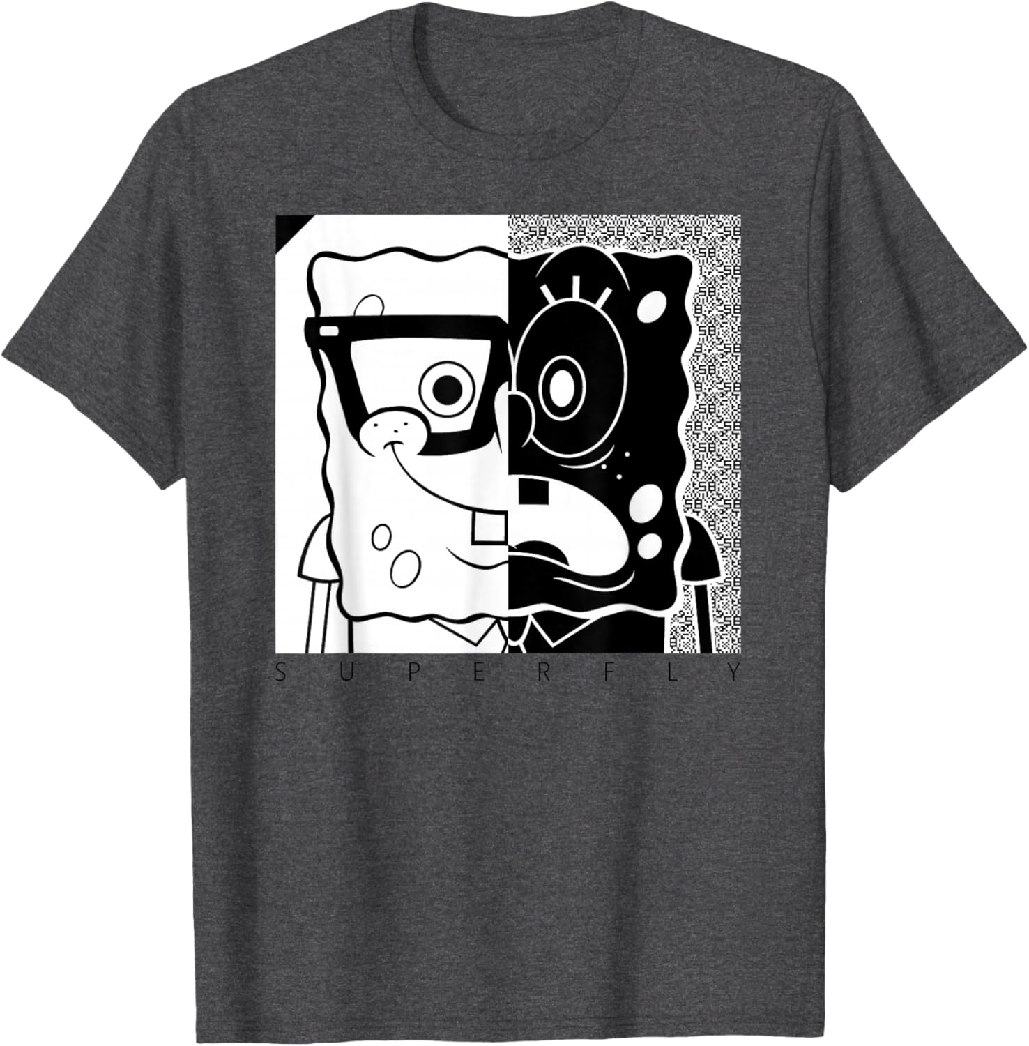 SpongeBob SquarePants Superfly Black and White T-Shirt for Fans - 1