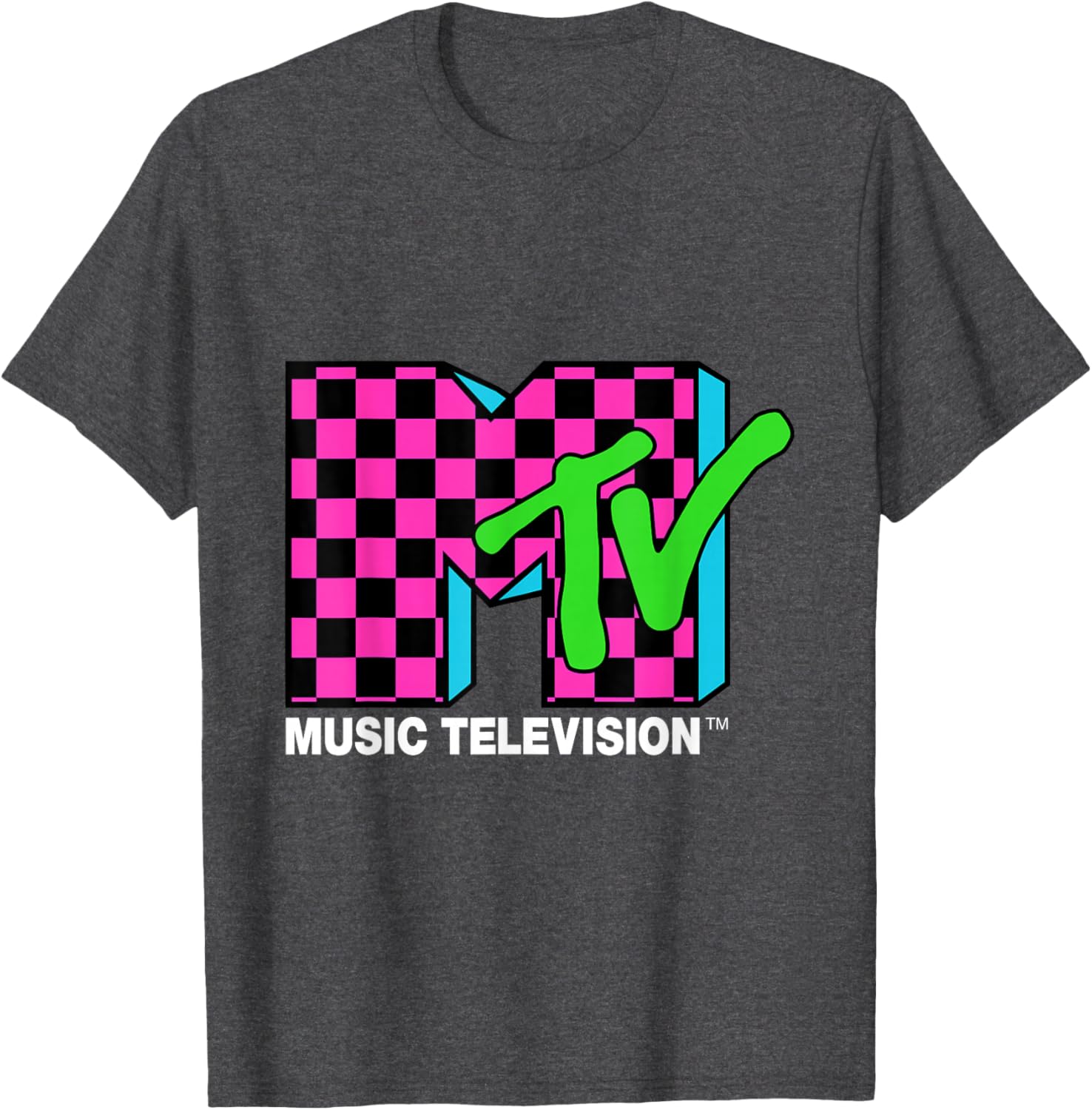 Classic MTV Logo T-Shirt with Pink and Blue Checker Design for Trendy Style - 2