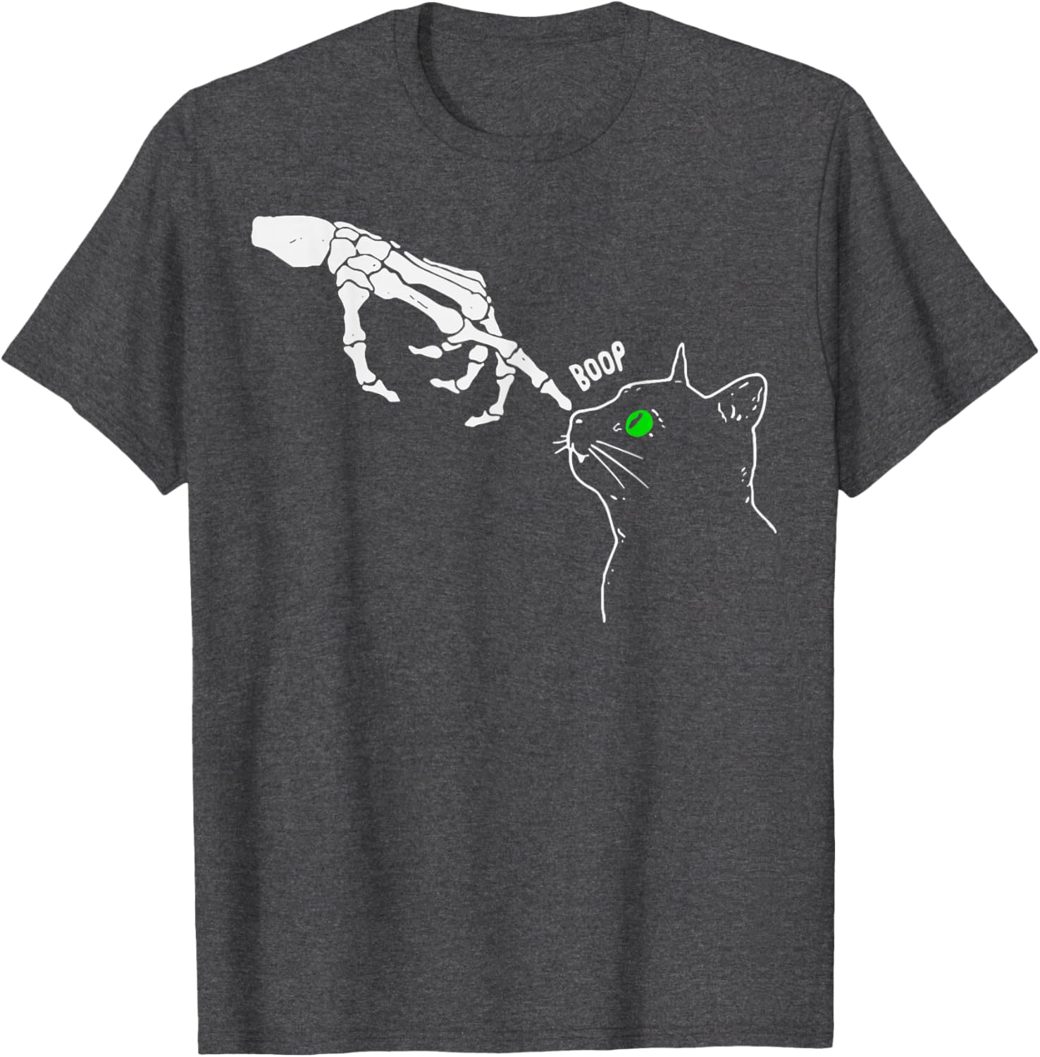 Funny Skeleton Hand Booping Cat's Nose Halloween Graphic T-Shirt - 23