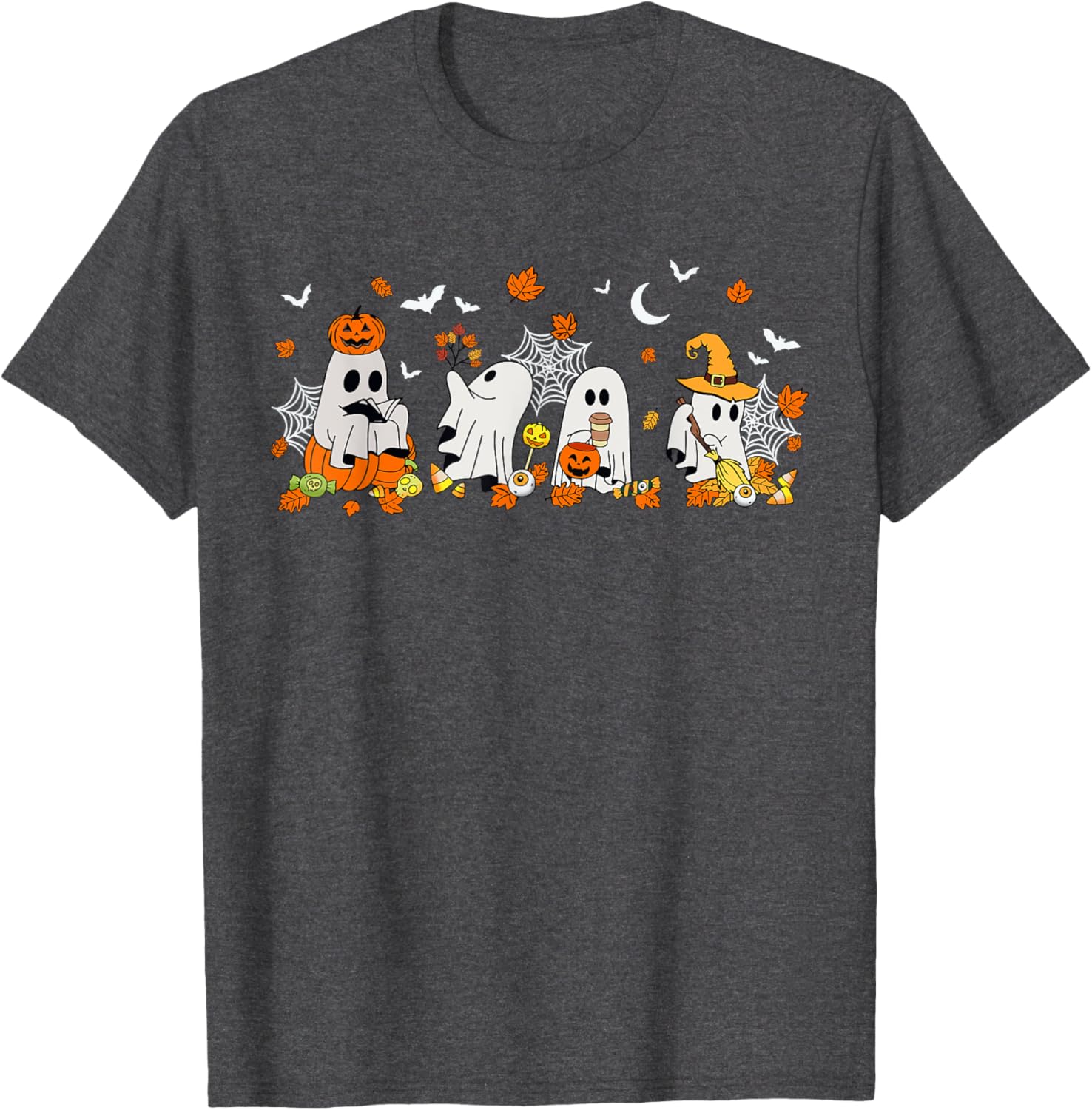Cute Ghost Drinking Coffee Halloween Fall Book Reading T-Shirt for All - 25