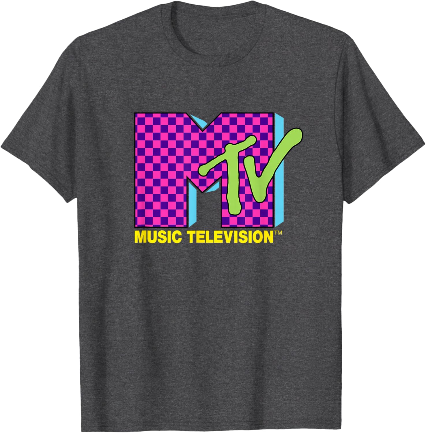 MTV Retro 80s Neon Pink Checkerboard Logo T-Shirt for Trendy Style - 2