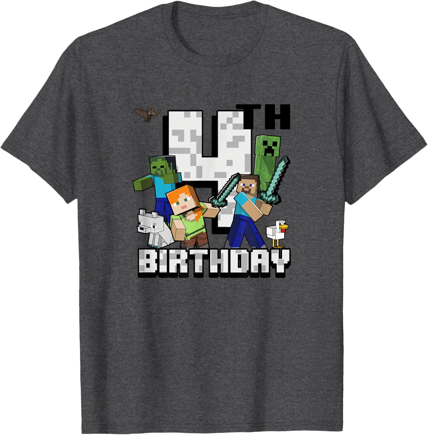 Minecraft Group Shot Happy 4th Birthday T-Shirt for Kids' Celebration - 7