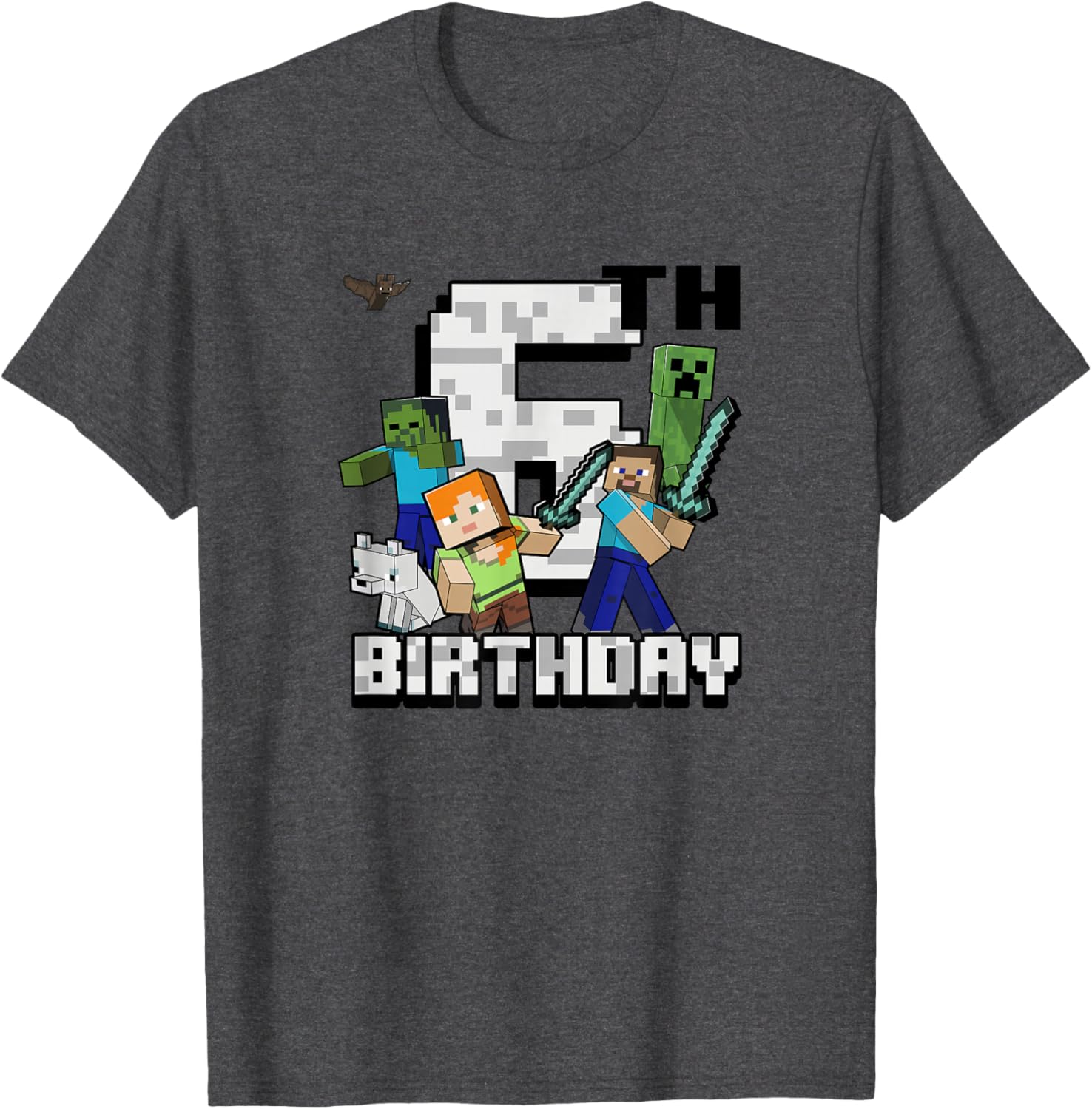 Minecraft Group Shot Happy 6th Birthday T-Shirt for Kids Fun Gift - 8