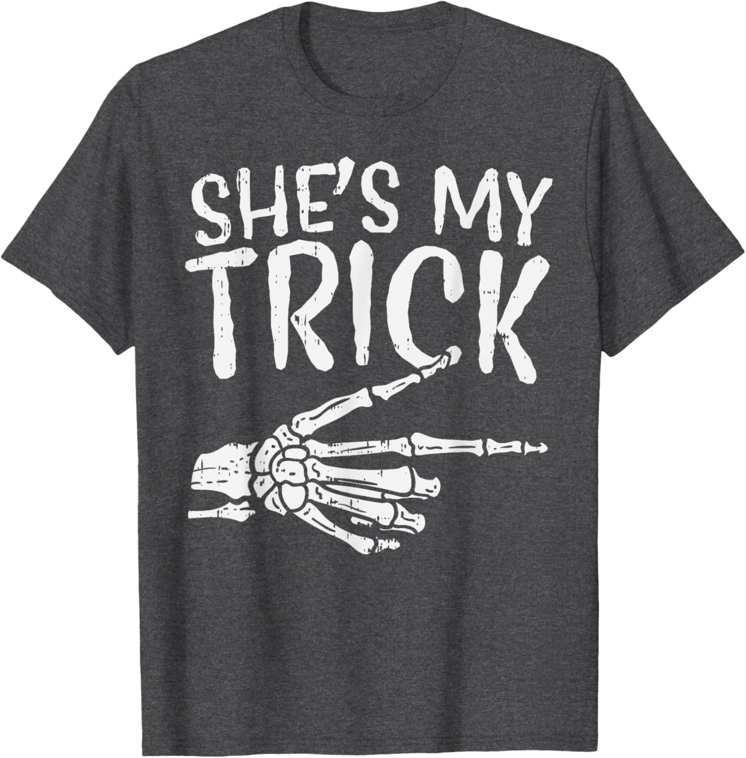 Cute Boyfriend T-Shirt for Matching Halloween Costume - She’s My Trick Design - 1