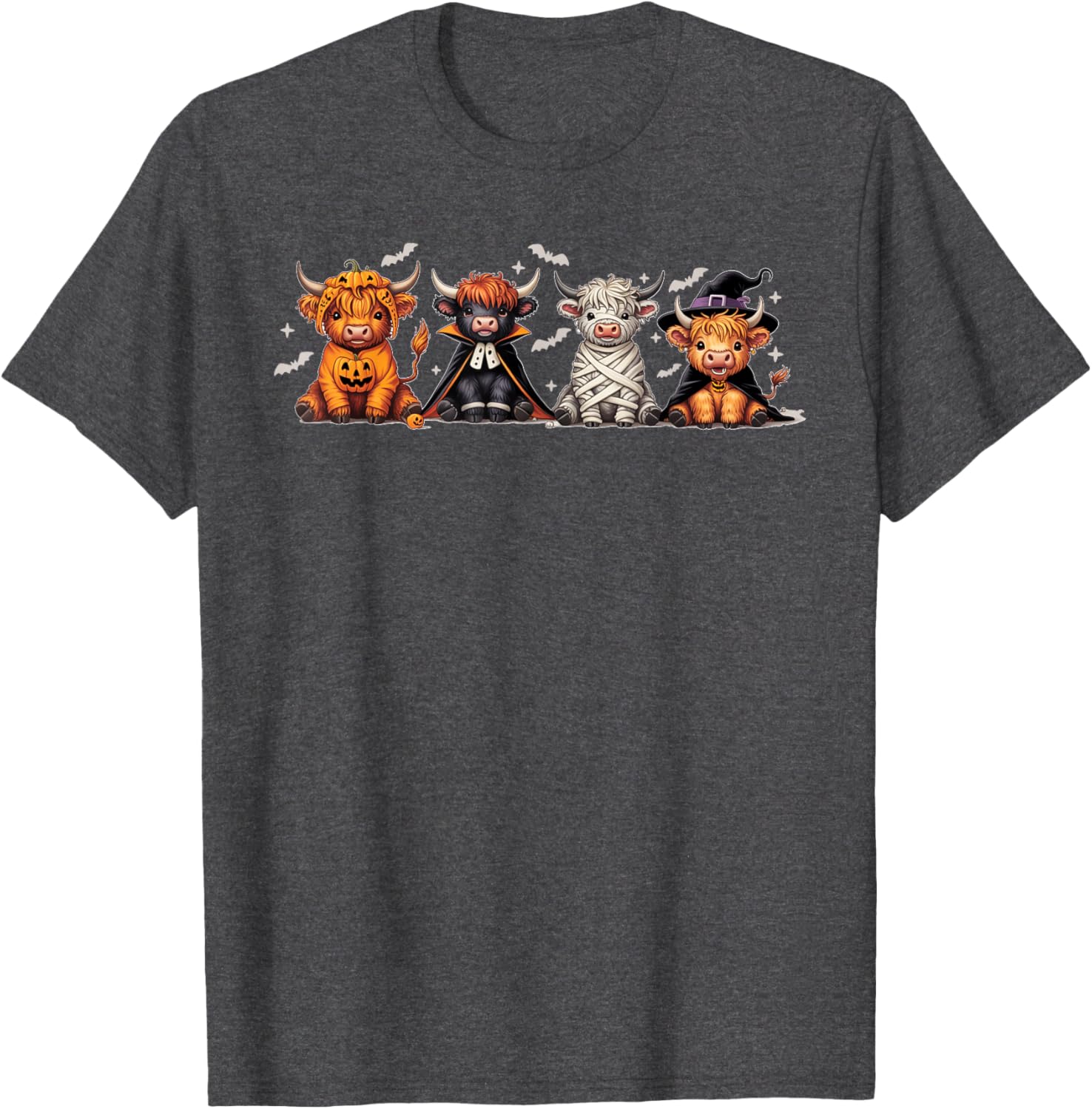 Spooky Halloween Highland Cow Cross Stitch T-Shirt for Festive Fun - 9
