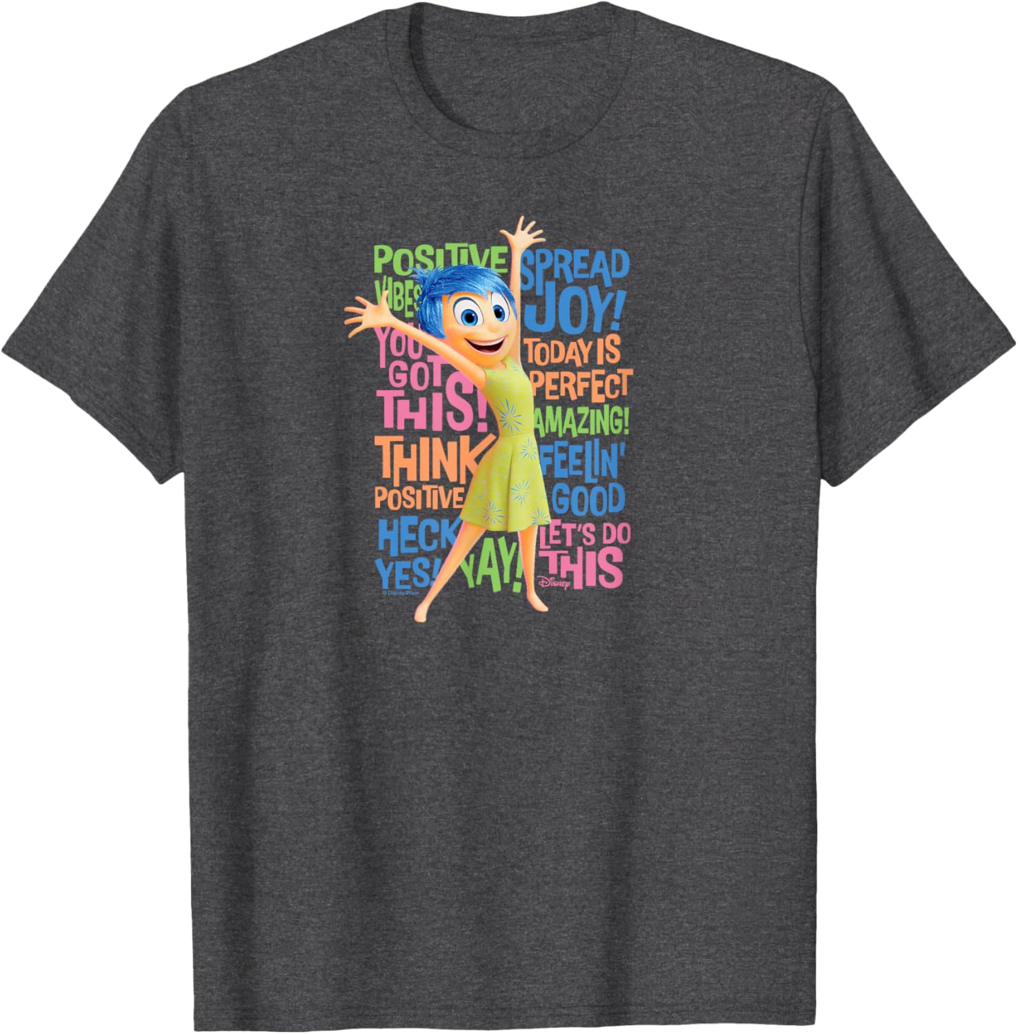 Joy Character Positive Words T-Shirt from Inside Out 2 for All Ages - 10
