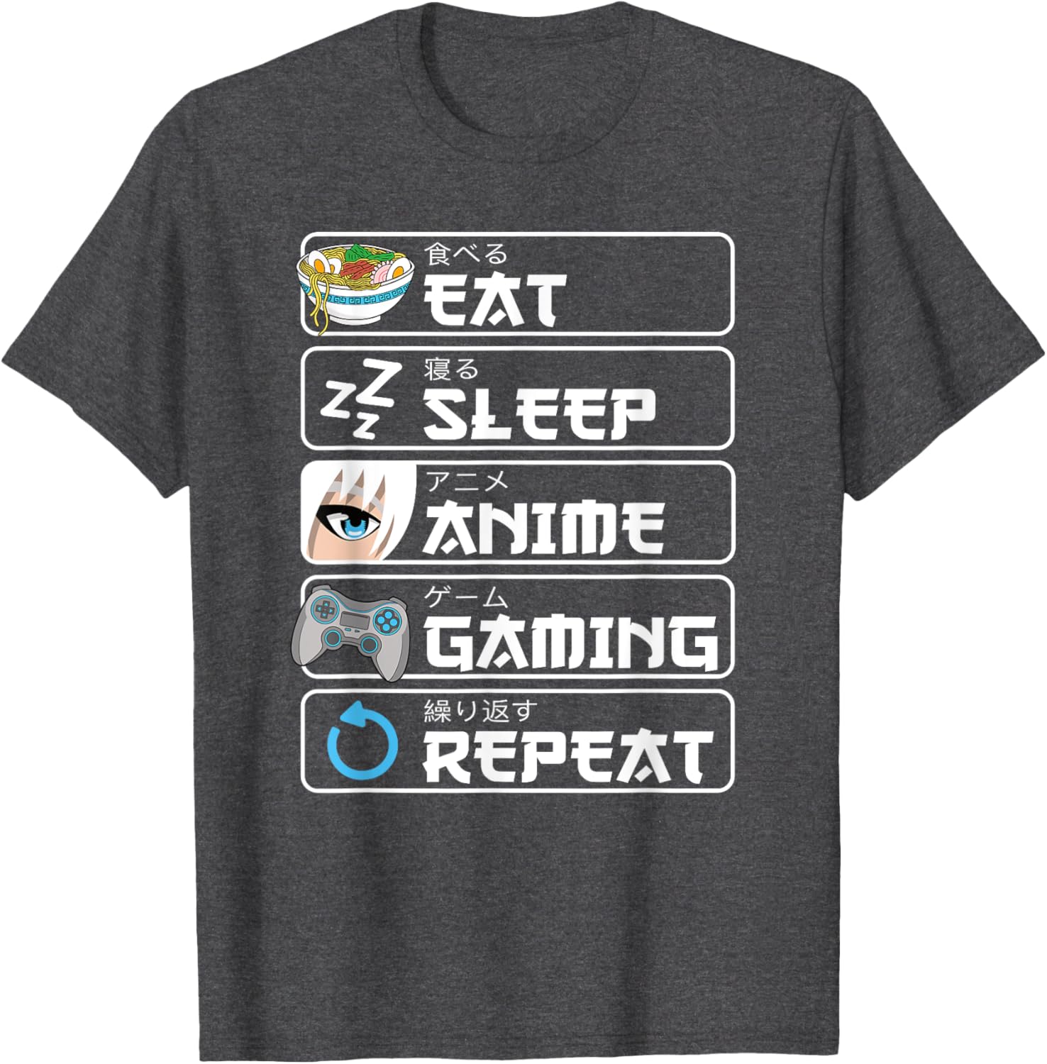 Eat Sleep Anime Gaming Repeat T-Shirt for Otaku Boys and Men - 20