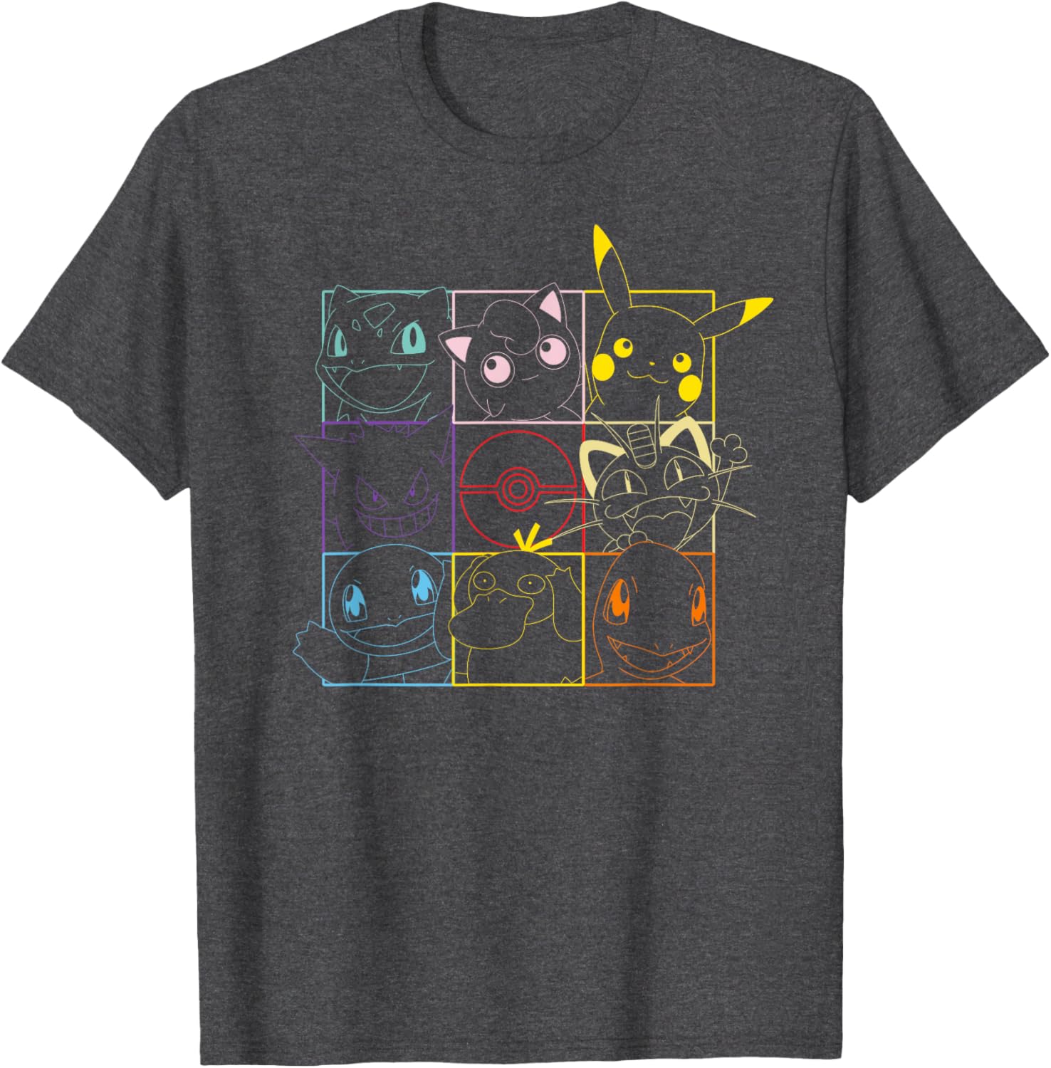 Pokemon Adult Unisex Black Grid T-Shirt for Casual Style Fun - 9