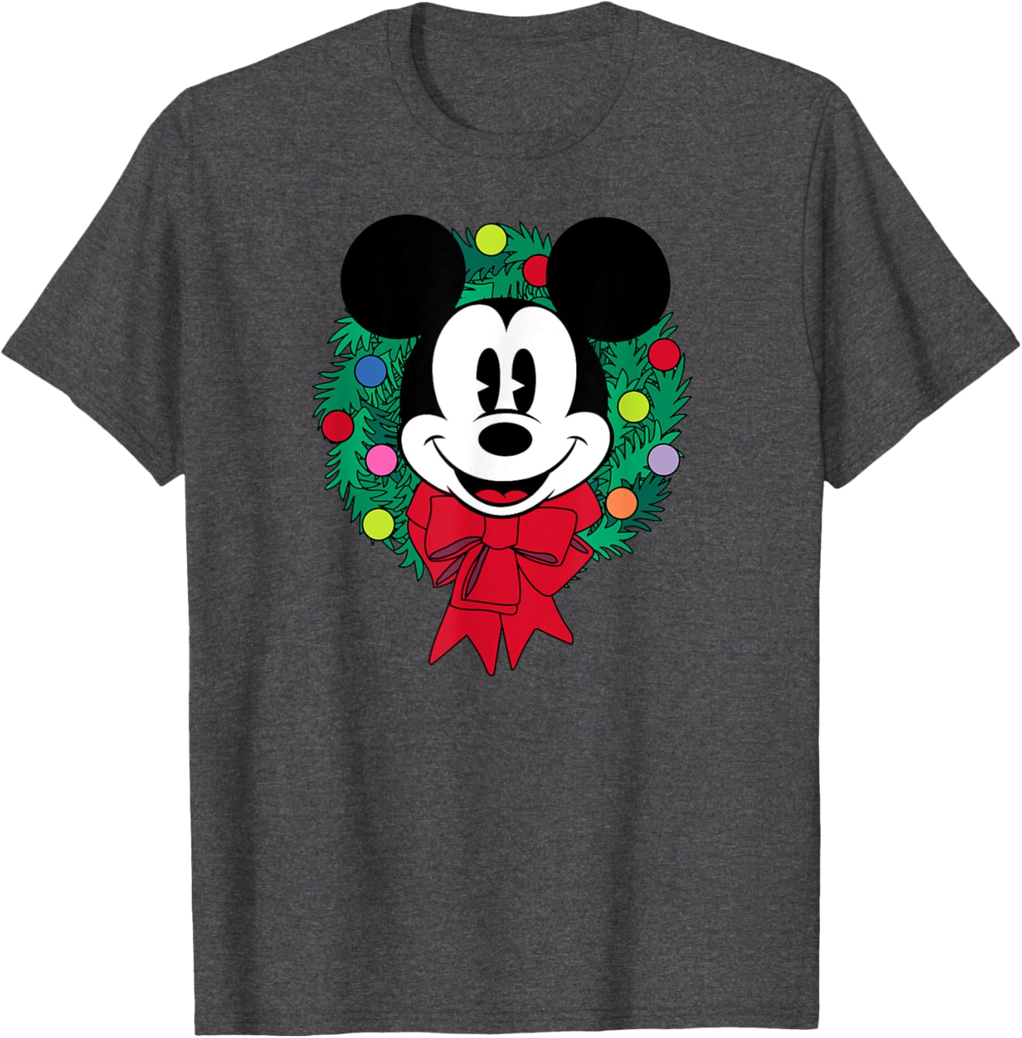 Festive Mickey Mouse Christmas Wreath T-Shirt for Men, Blue Small - 2
