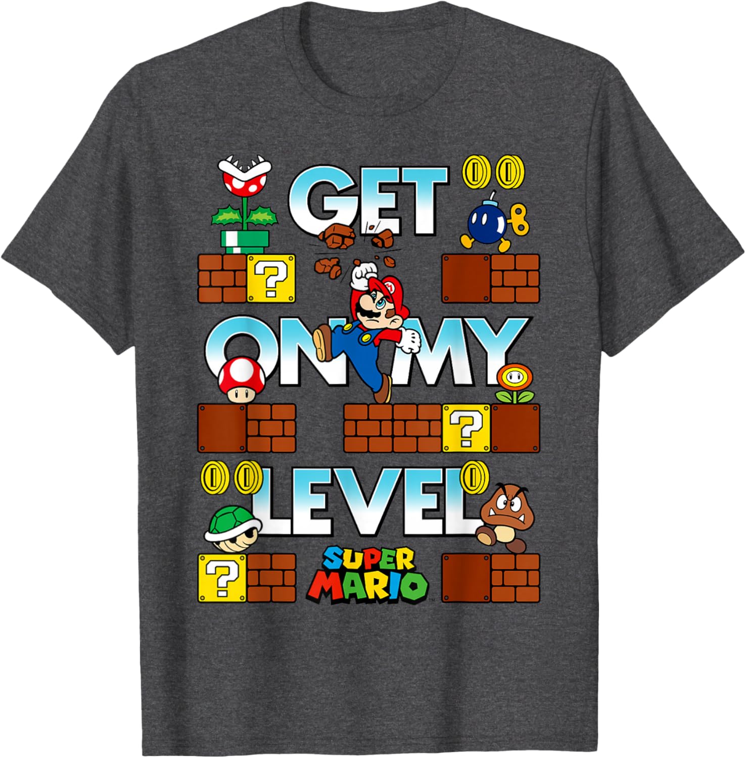 Super Mario Get On My Level Game Play Poster T-Shirt for Gamers - 6
