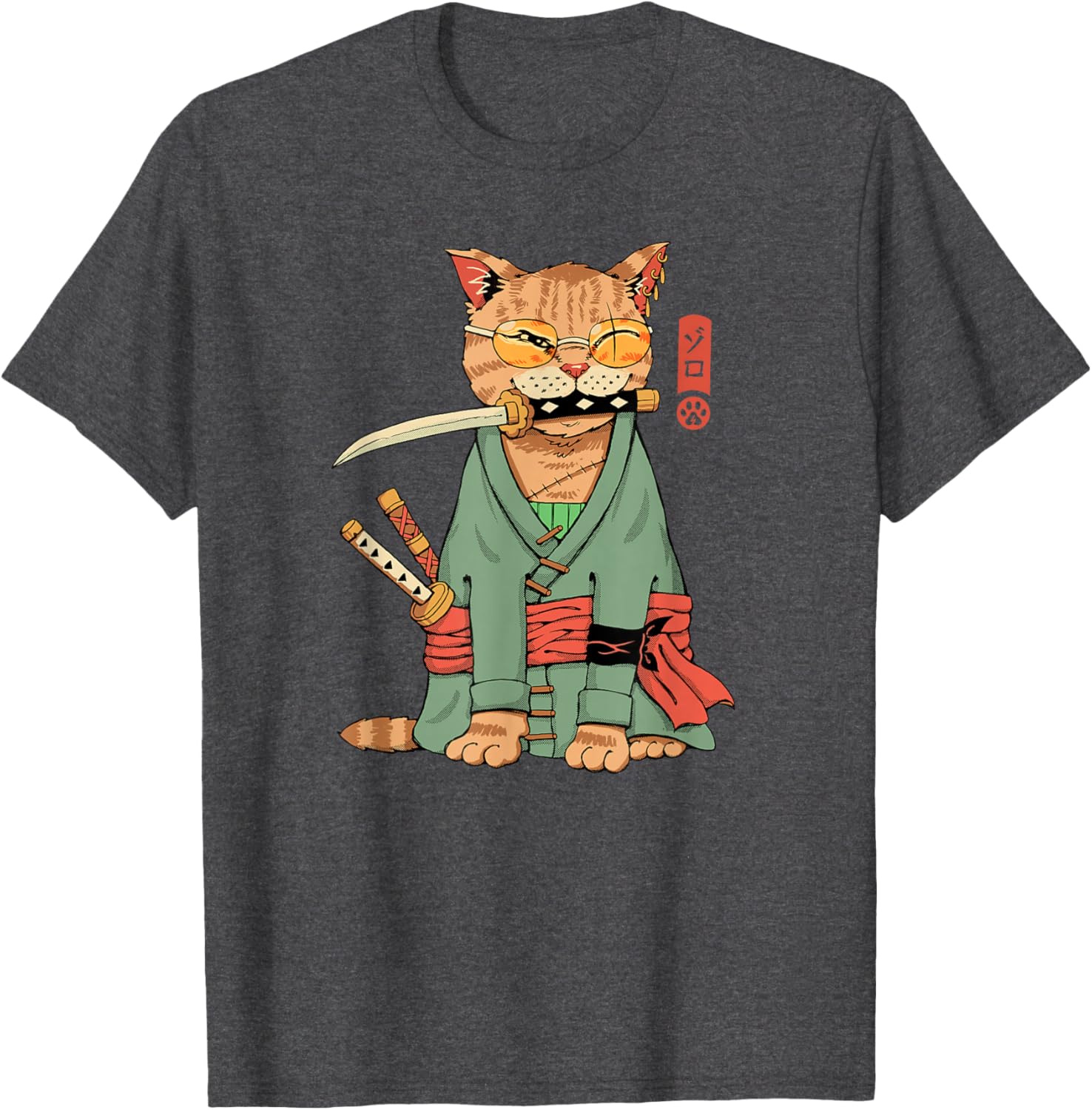 Cool Zoro Cat Warrior T-Shirt for Cat Lovers - Fun Cartoon Design - 8