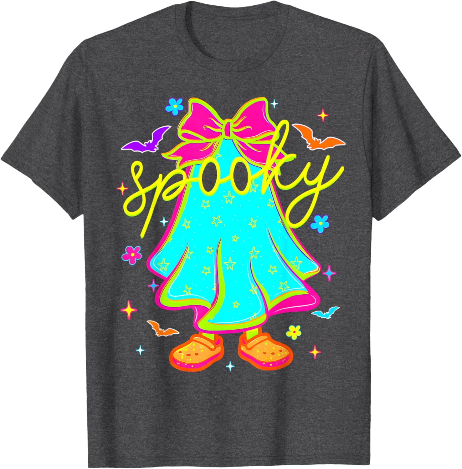 Colorful Ghost Bow T-Shirt for Women - Fun Halloween Apparel - 11