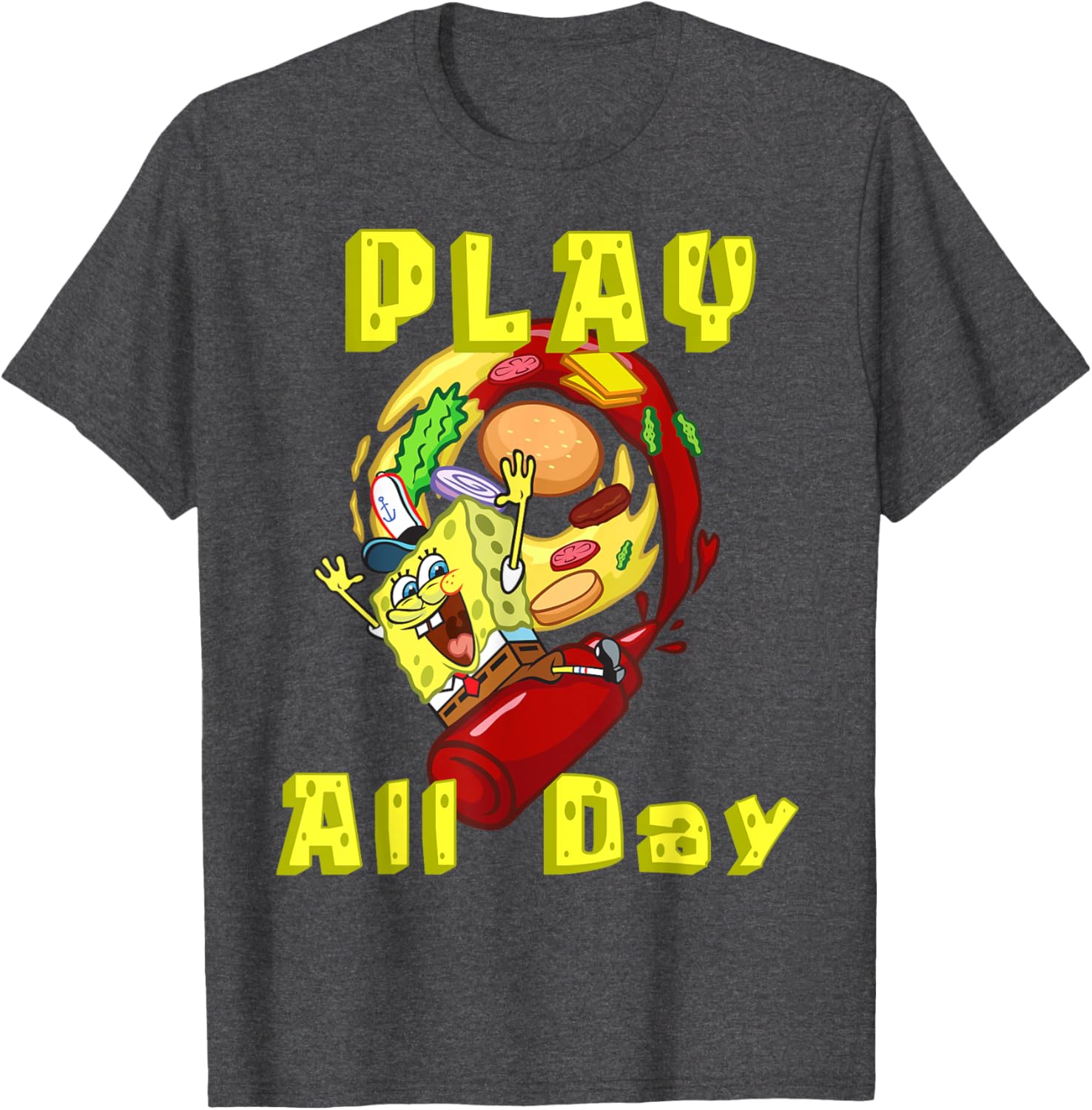 SpongeBob Play All Day T-Shirt with Fun Burger Ketchup Design - 4