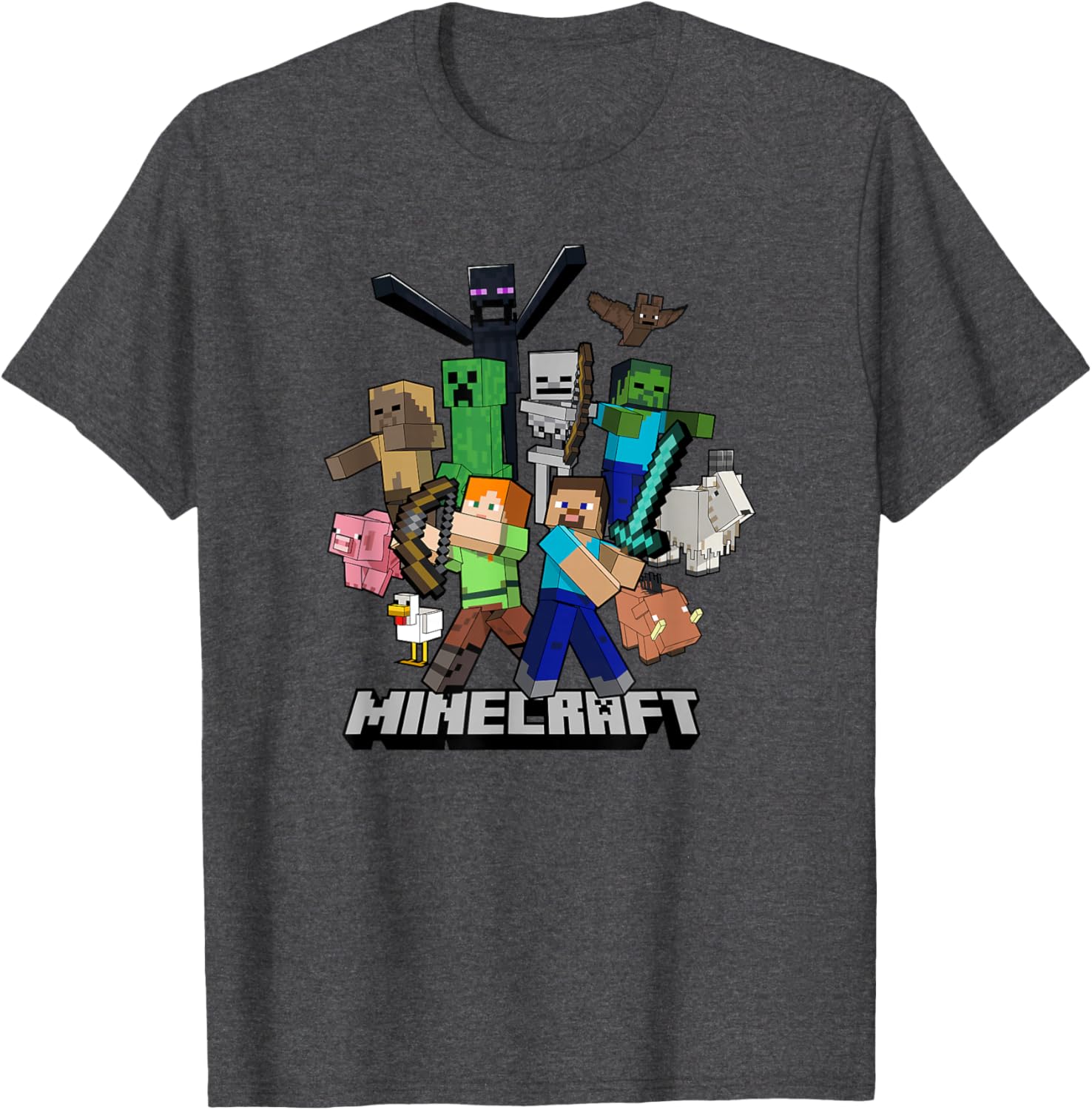 Minecraft Heroes and Enemies Group Shot T-Shirt for Fans and Gamers - 8