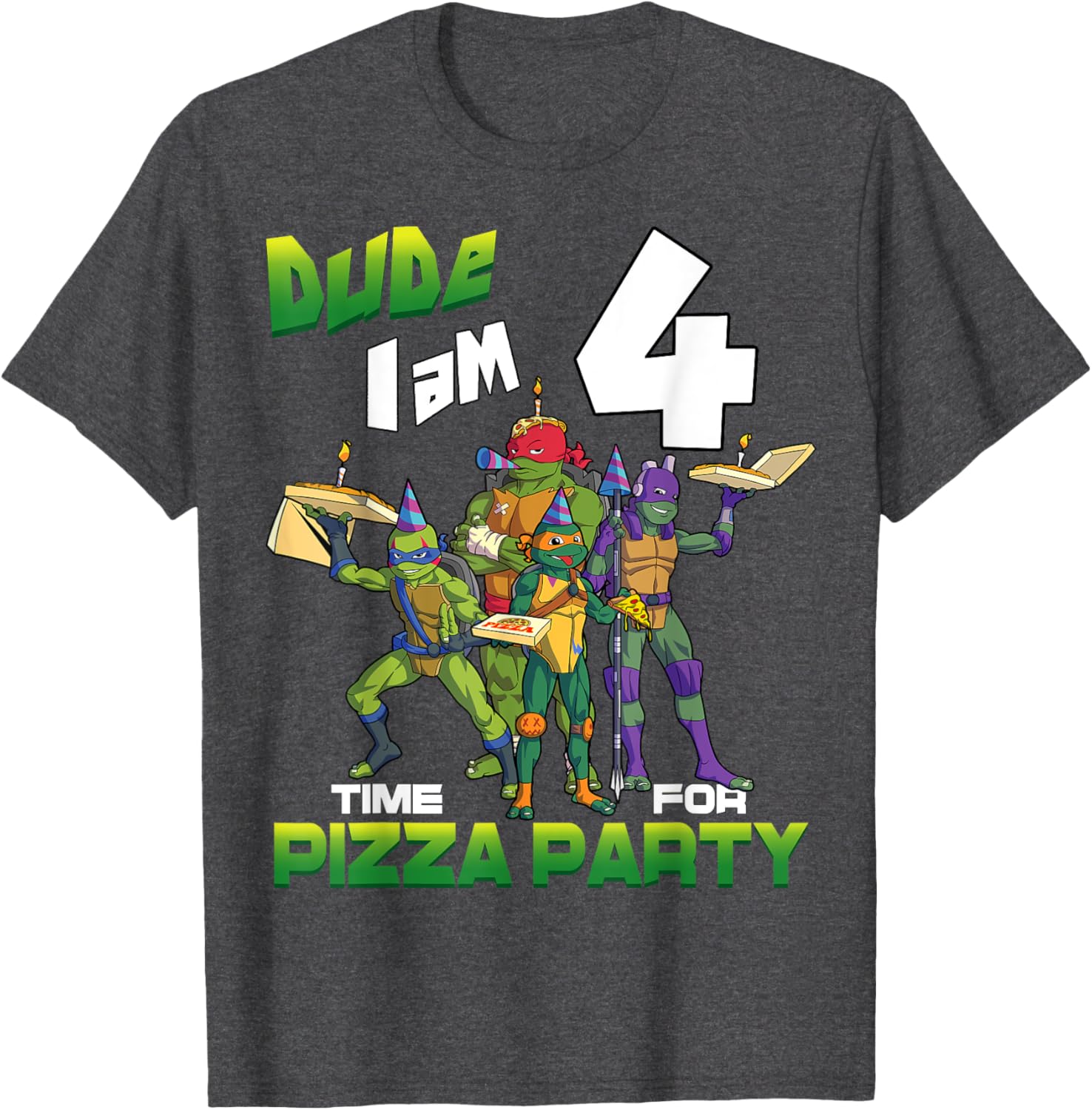 TMNT Dude I Am 4 Years Old Pizza Birthday Party T-Shirt for Kids - 5