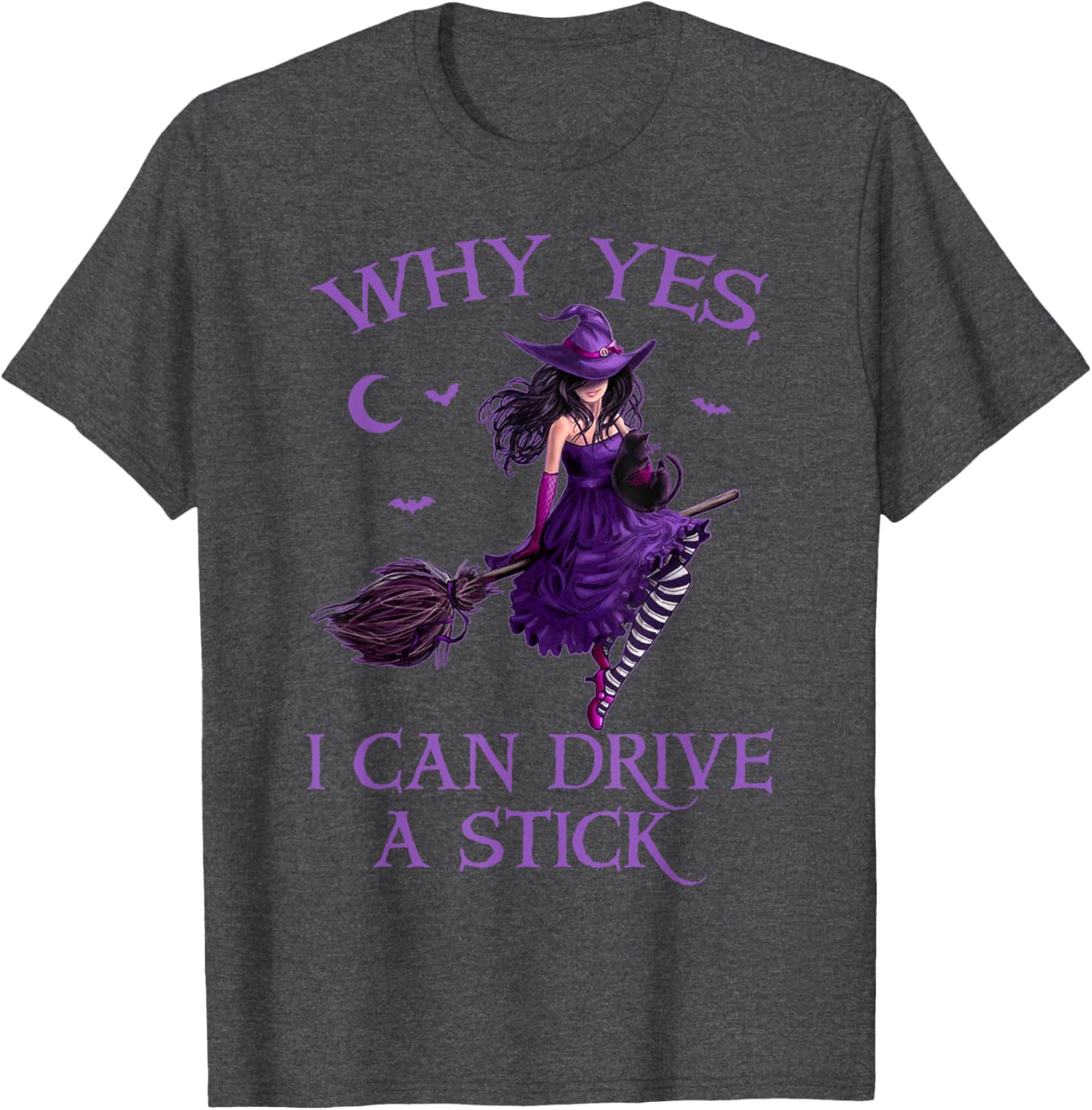 Funny Witch T-Shirt for Women - Why Yes I Can Drive a Stick Halloween Tee - 9