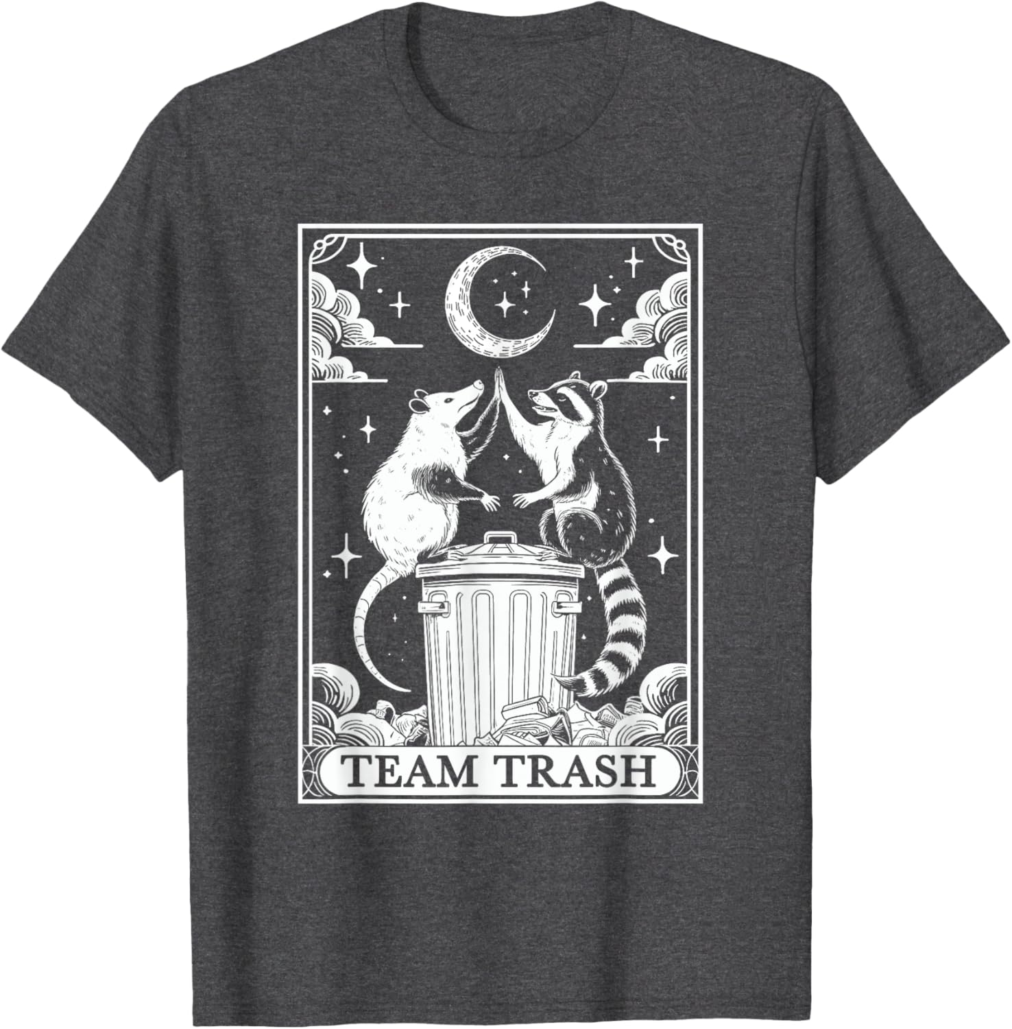 Vintage Tarot Card Team Trash T-Shirt with Crescent Moon Opossum Raccoon - 15