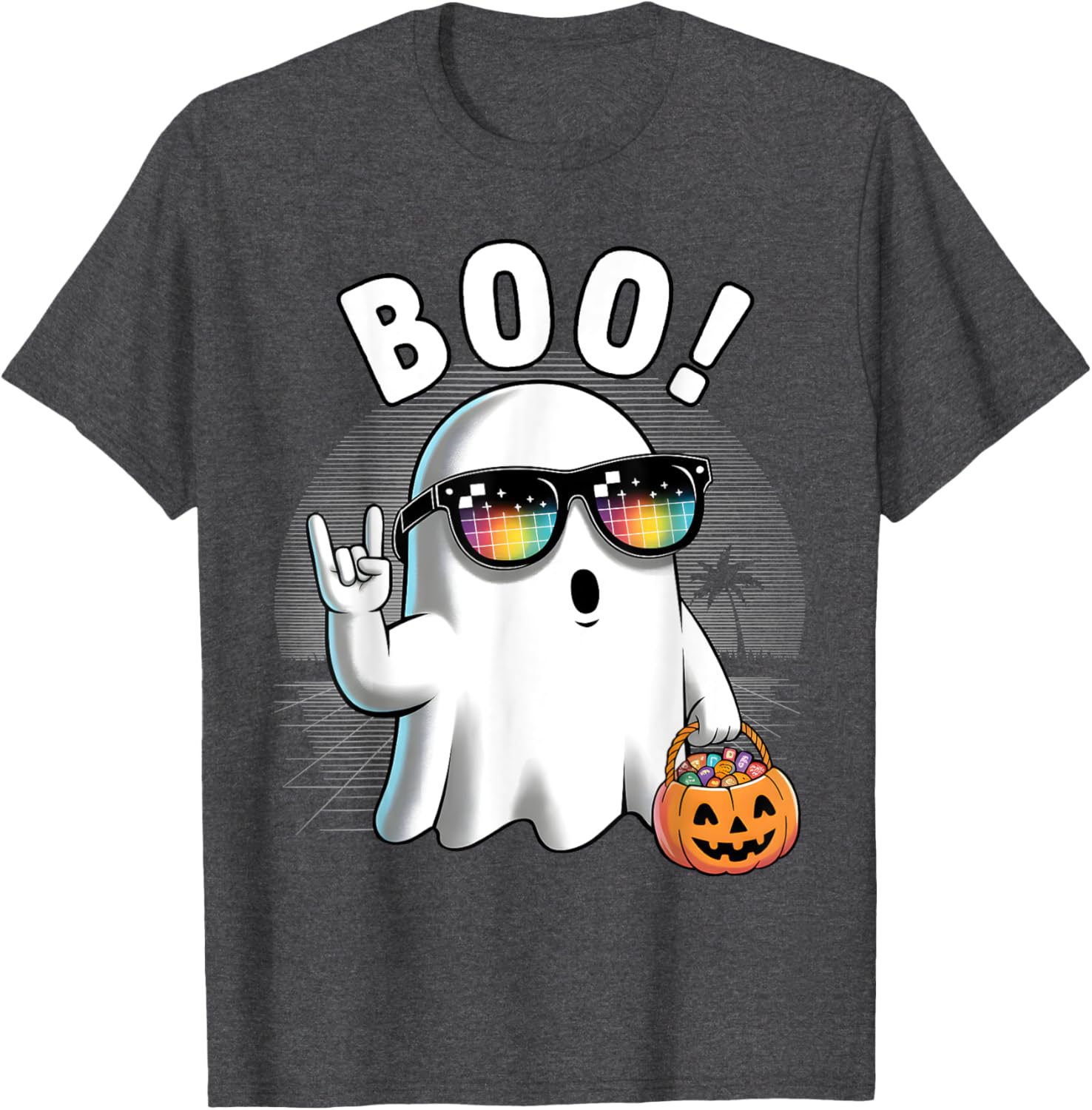 Rock Ghost Retro Halloween Pumpkin T-Shirt for Fun Spooky Style - 16
