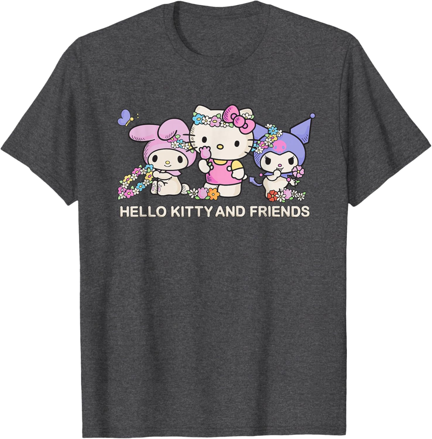 Hello Kitty and Friends Flower Crowns T-Shirt in Black for Kids Small - 3